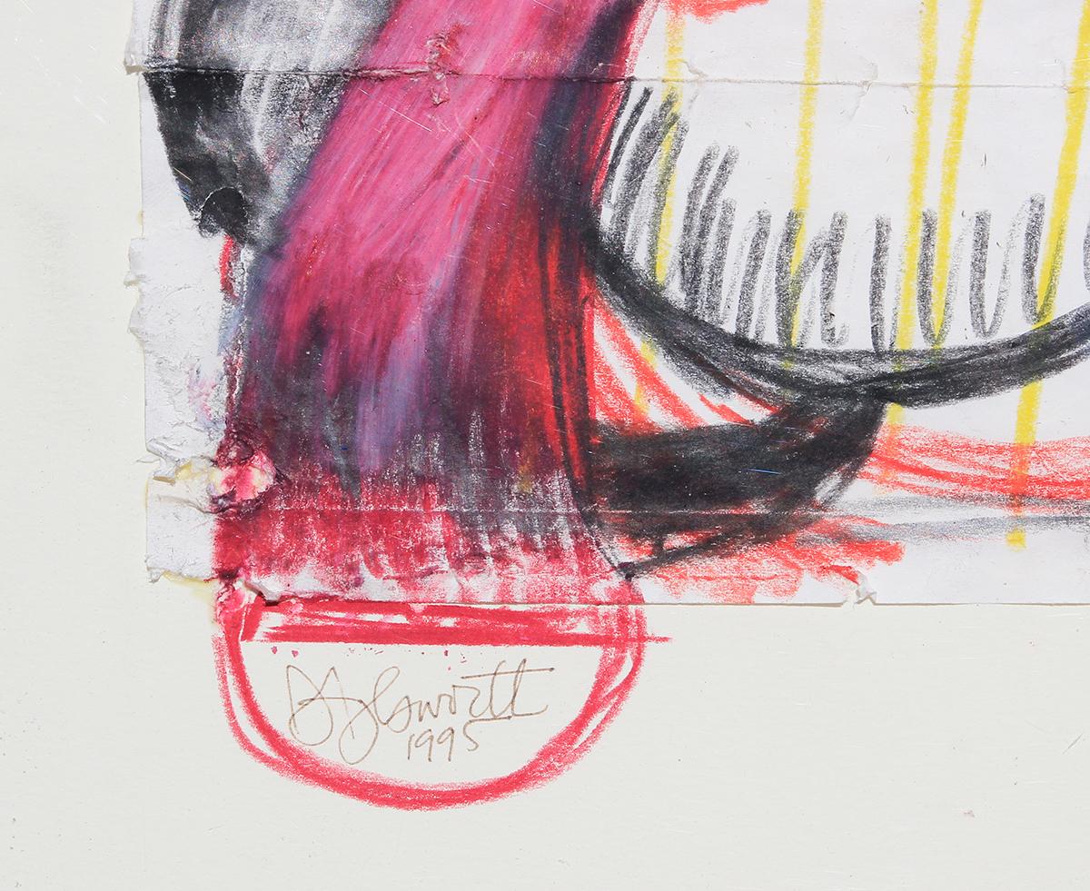 Contemporary Pink, Red, Yellow, & Black Abstract Gestural Drawing on an Envelope For Sale 2