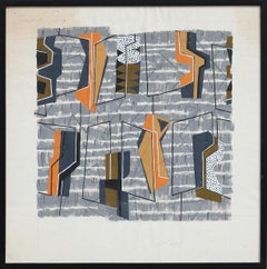 Antique "Idioms" Modern Orange, Brown, Gray, and Black Geometric Abstract Painting