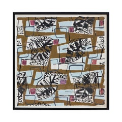 Modern Purple, Light Blue, and Gray Geometric Abstract Leaf Pattern Painting
