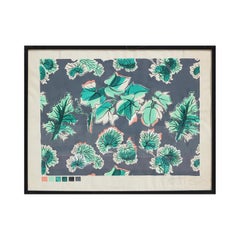 "Ground Pine" Modern Green, Grey, & Pink Abstract Leaf Pattern Textile Painting