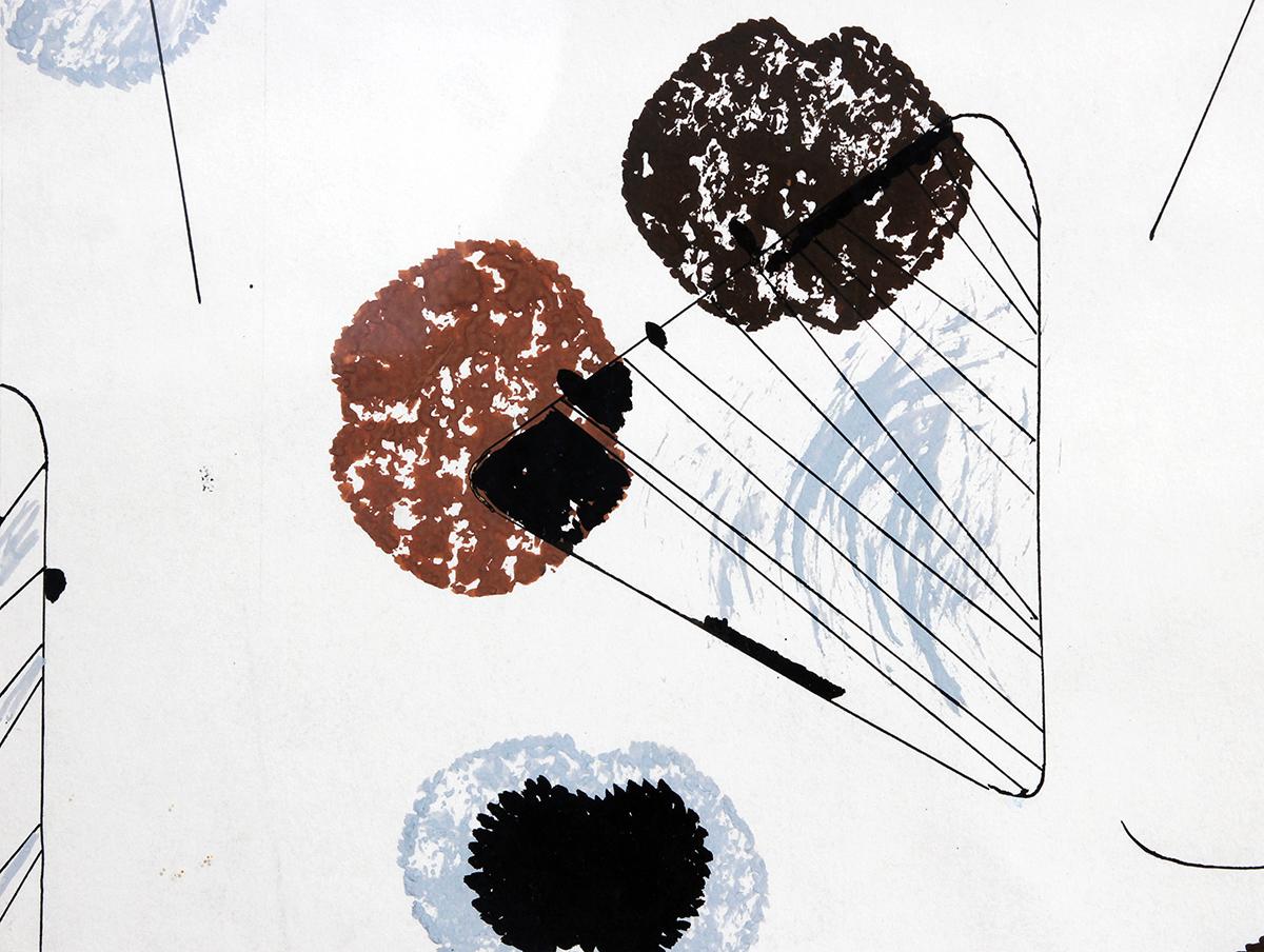 Peinture moderne à motif de cercle géométrique abstrait bleu clair, marron et noir en vente 3