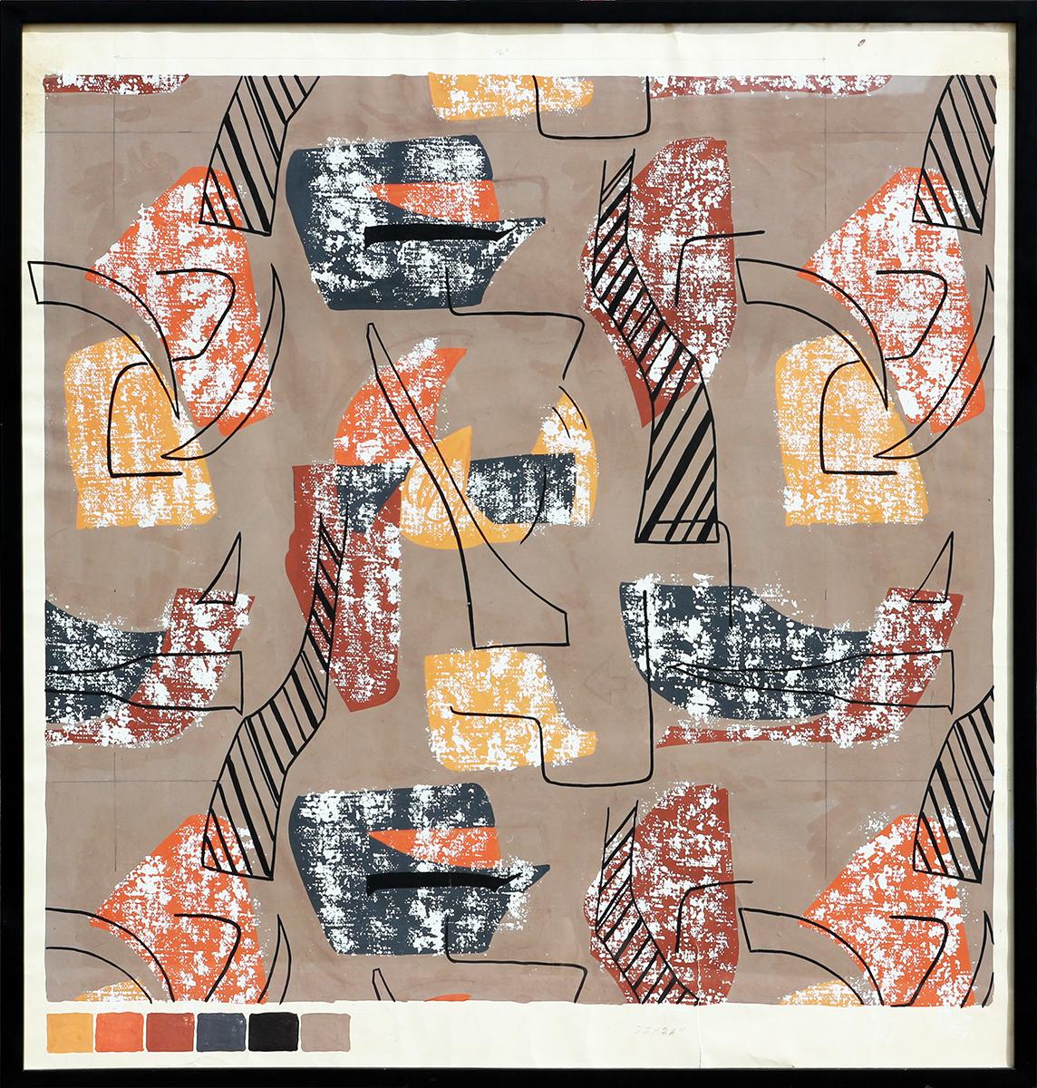 Moderne Orange, Brown, Gelb und Schwarz Geometrische abstrakte Muster Malerei
