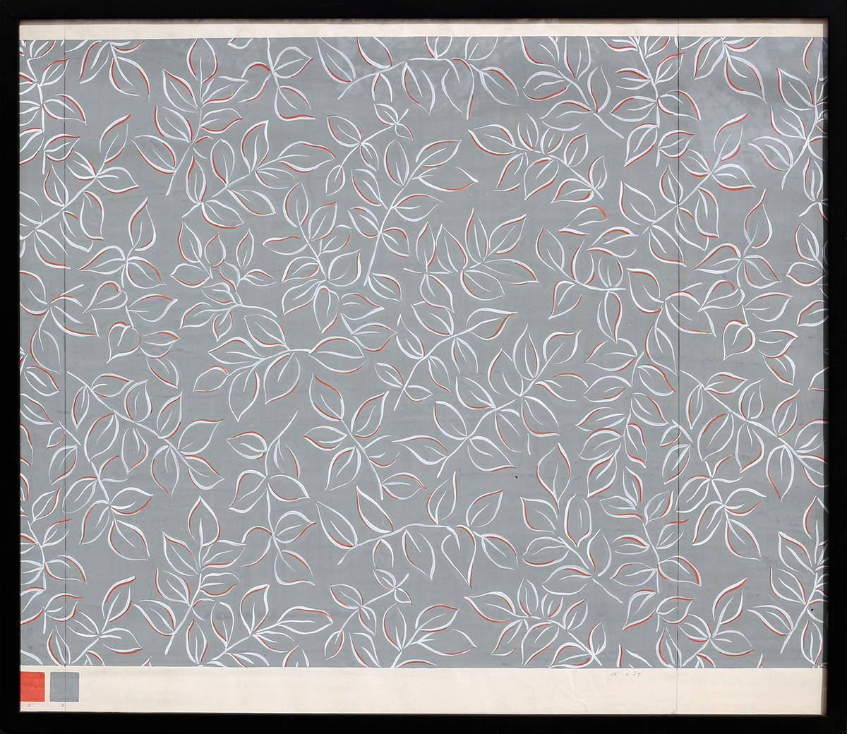 Abstract Drawing John Little - Peinture moderne à motif de feuilles géométriques abstraites grises et orange