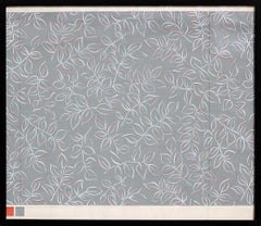 Modernes geometrisches Gemälde der Moderne in Grau und Orange mit abstraktem Blattmuster