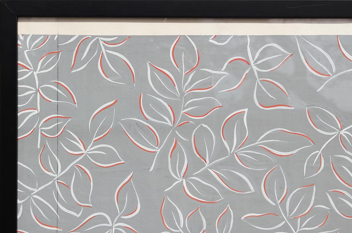 Peinture moderne à motif de feuilles géométriques abstraites grises et orange en vente 2