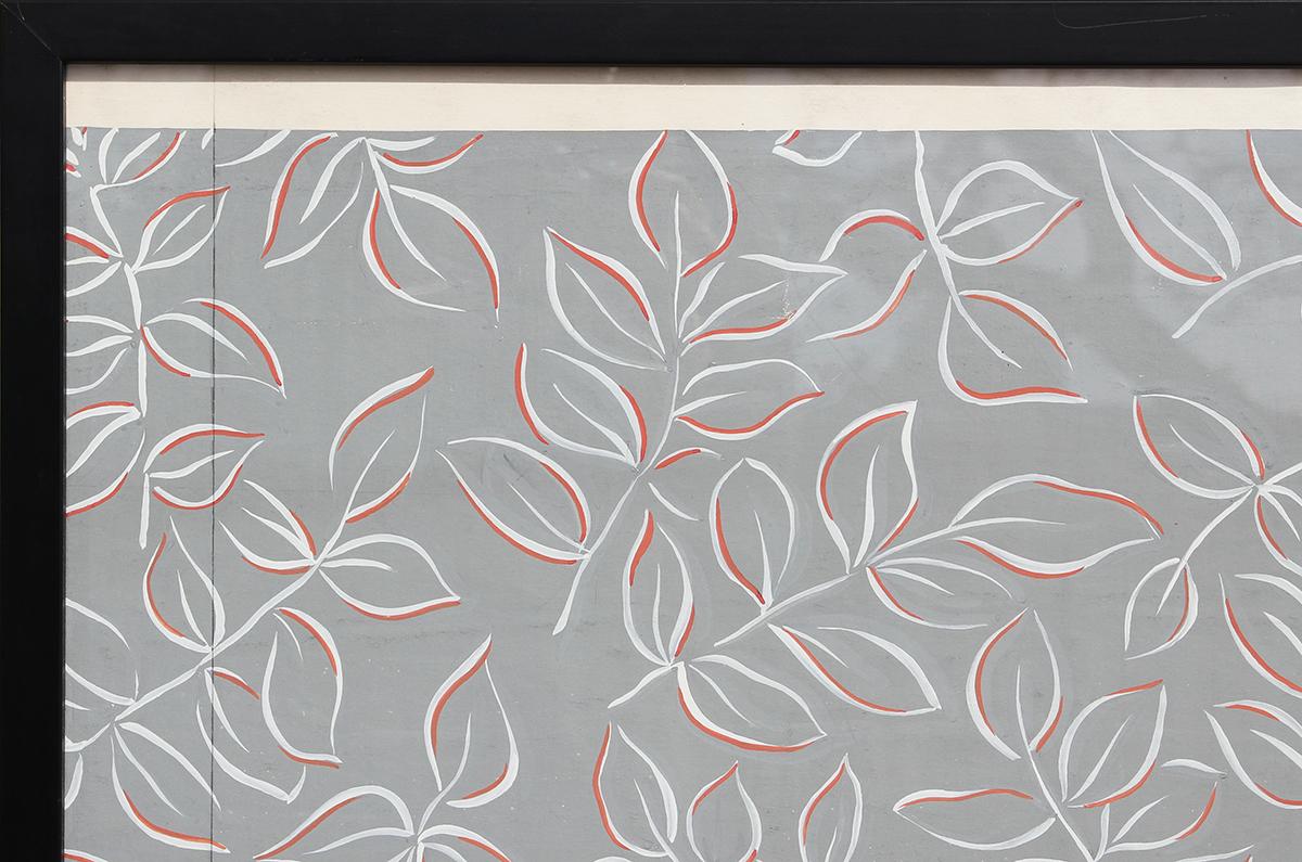 Quadro moderno grigio e arancione con motivo astratto geometrico a foglie in vendita 2
