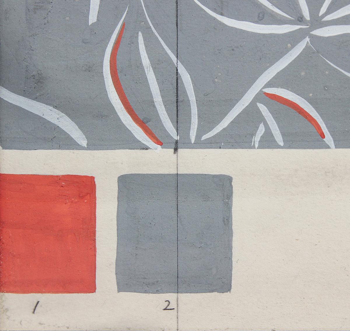 Peinture moderne à motif de feuilles géométriques abstraites grises et orange en vente 1