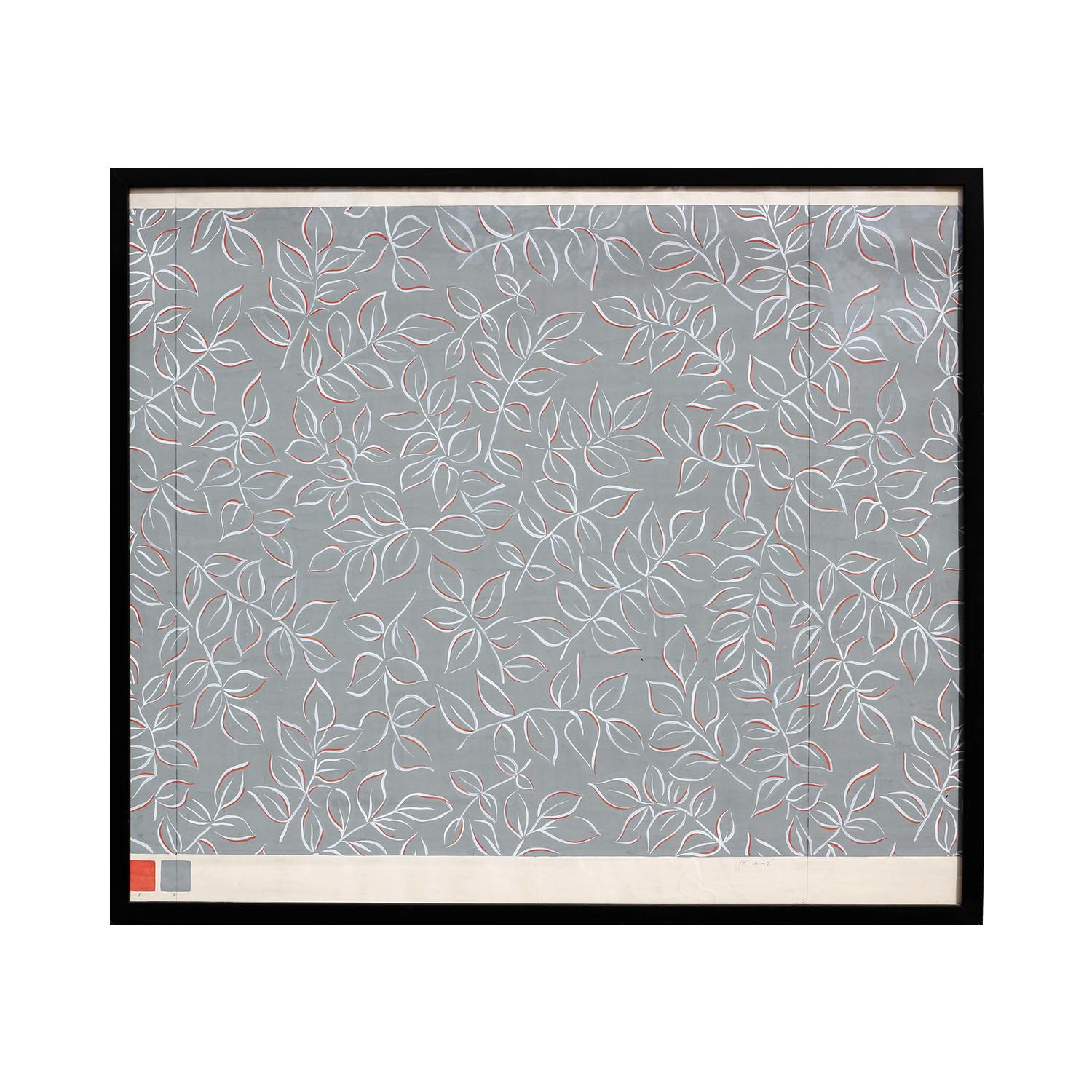 Modern Grey and Orange Geometric Abstract Leaf Pattern Painting - Art by John Little