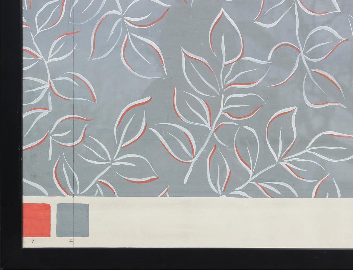 Modern Grey and Orange Geometric Abstract Leaf Pattern Painting For Sale 3