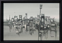 Modern Black, White, and Gray Monochromatic Abstract Geometric Cityscape