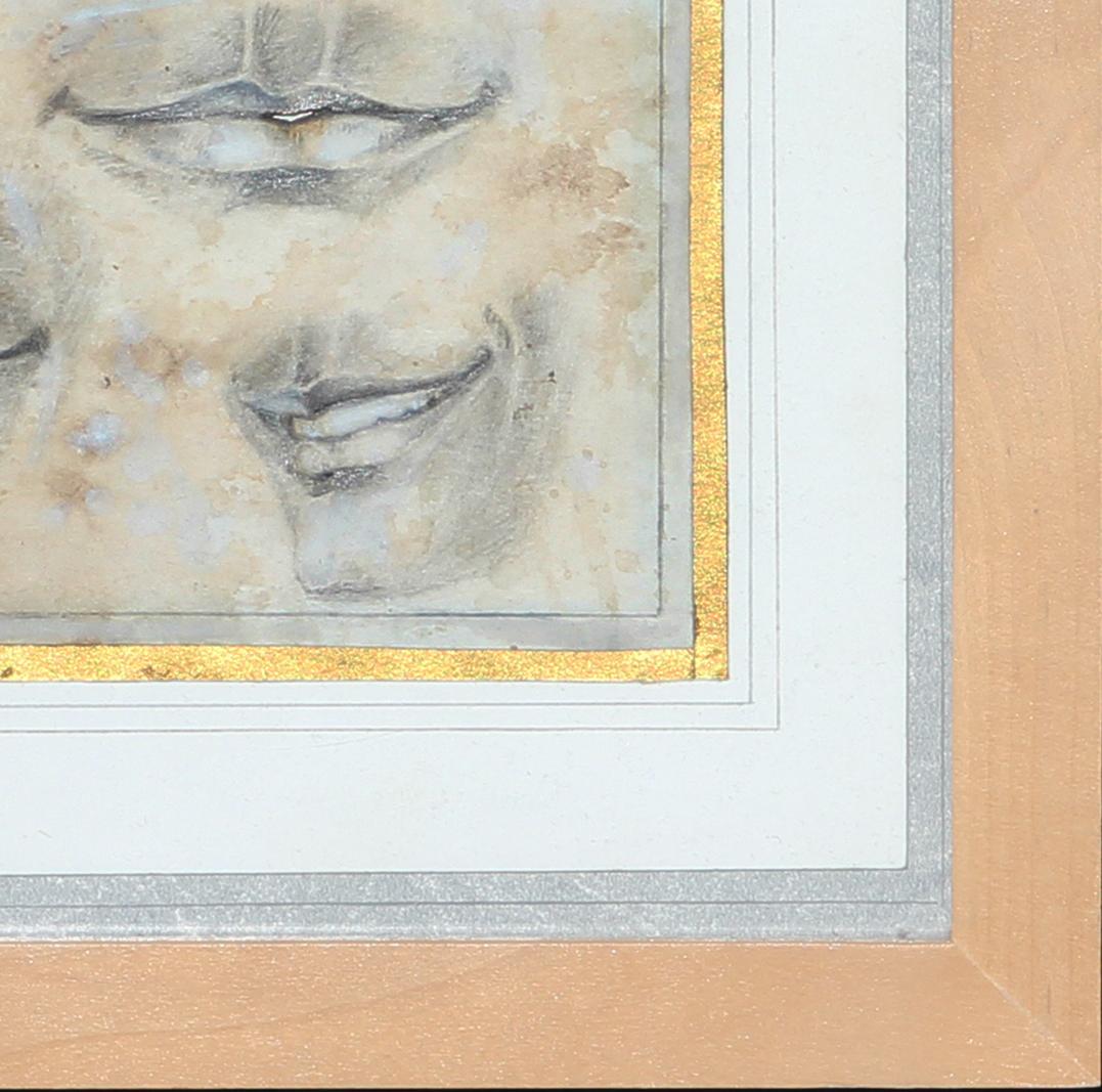 Moderne realistische schwarz-weiße Bleistiftzeichnung des amerikanischen Künstlers Scott Martin. Das Werk zeigt sechs akribisch ausgeführte Studien von Mündern und Lippen in verschiedenen Positionen. Vom Künstler signiert in der linken unteren Ecke