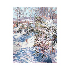 "Laurel and Blue - PA" Pink, Blue, and Brown Pastel Snowy / Winter Landscape