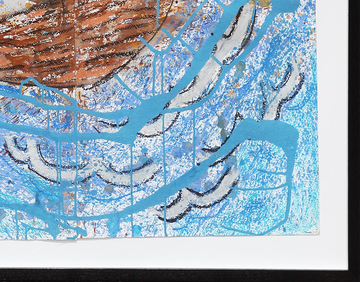 Peinture abstraite contemporaine de paysage marin abstrait, bleu, gris et jaune  en vente 5