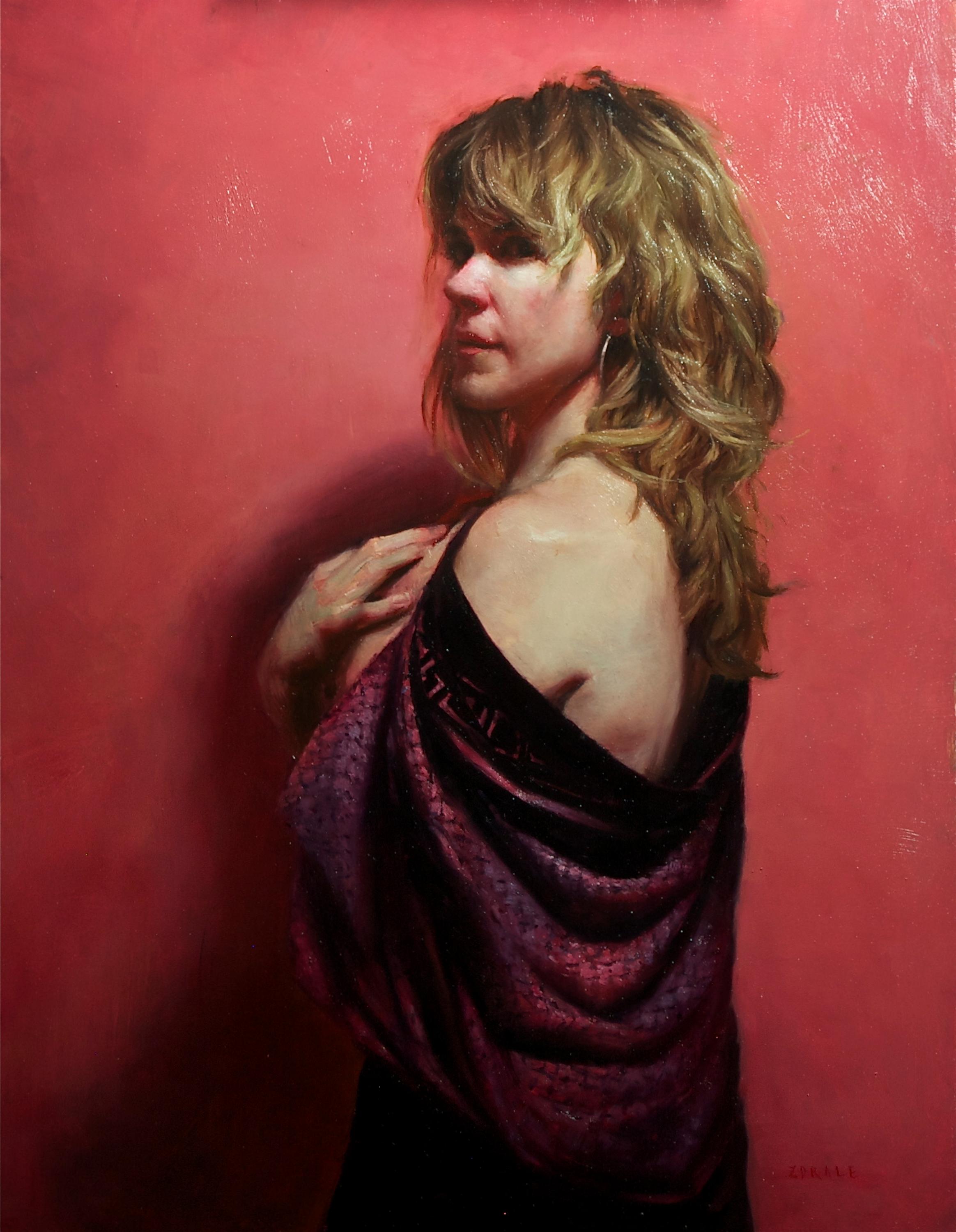 Pink Room - Female Figure Draped in Fabric, Original Oil Painting by Zack Zdrale
