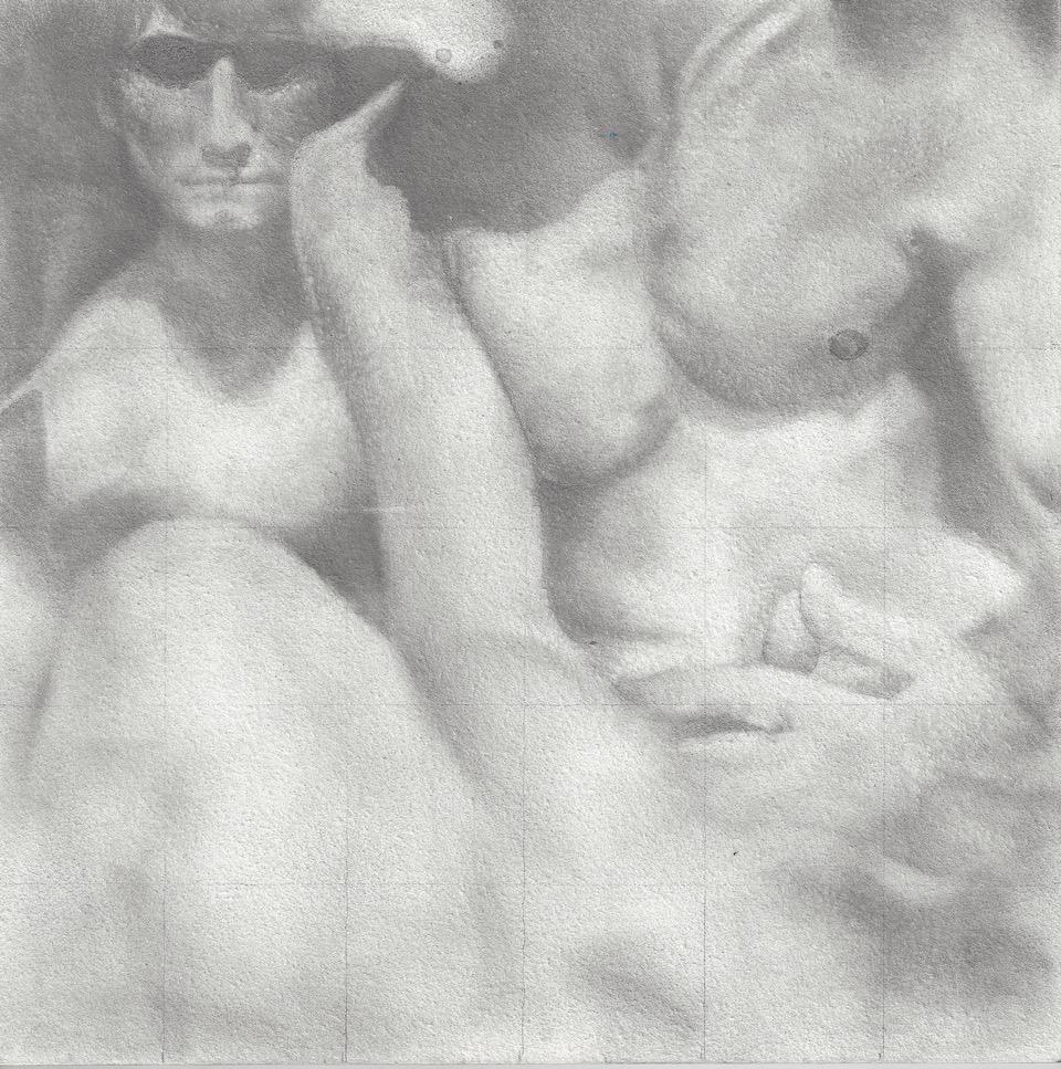 Knit - Original Graphite Drawing on Panel of Nude Male Figures