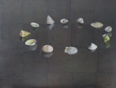 Circle of Shells - Original Oil Painting on Silver Leaf, Sea Shell Arrangement