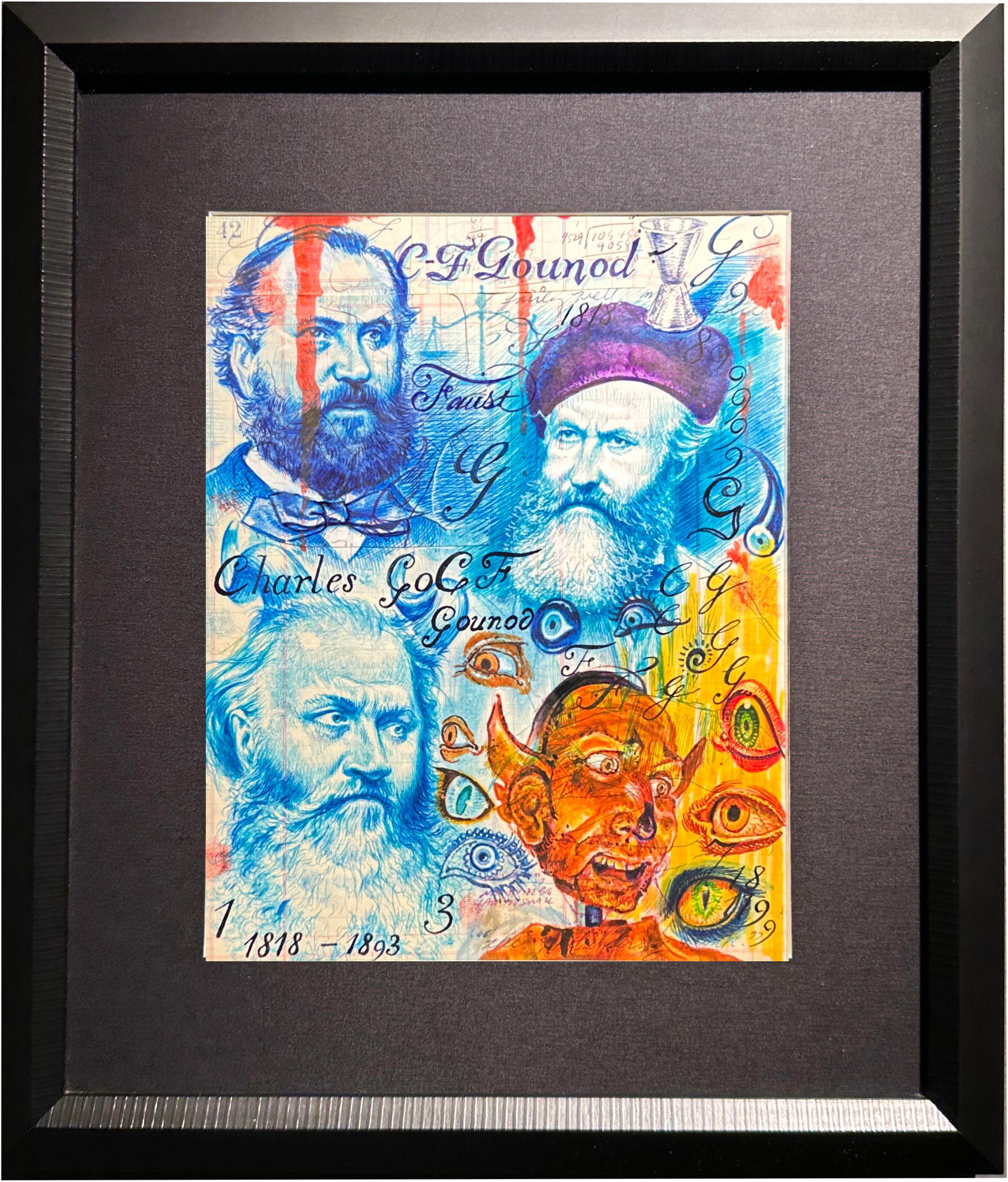 CF Gounod, Dibujo a tinta sobre papel, Enmarcado