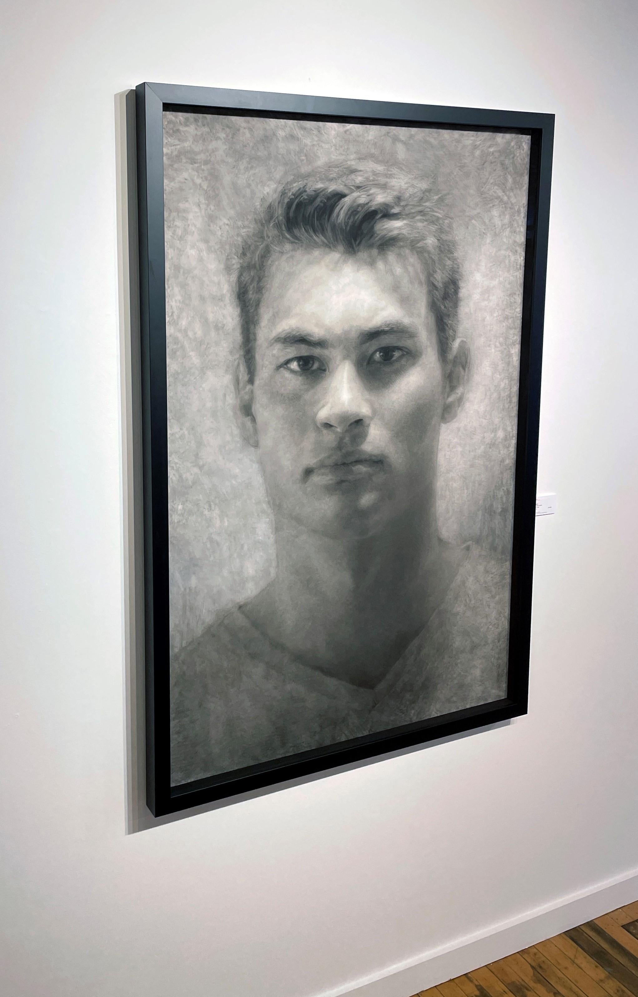 Portrait of Matt Latham - Large Scale Portrait, Original Charcoal on Mylar - Contemporary Painting by Mary Borgman