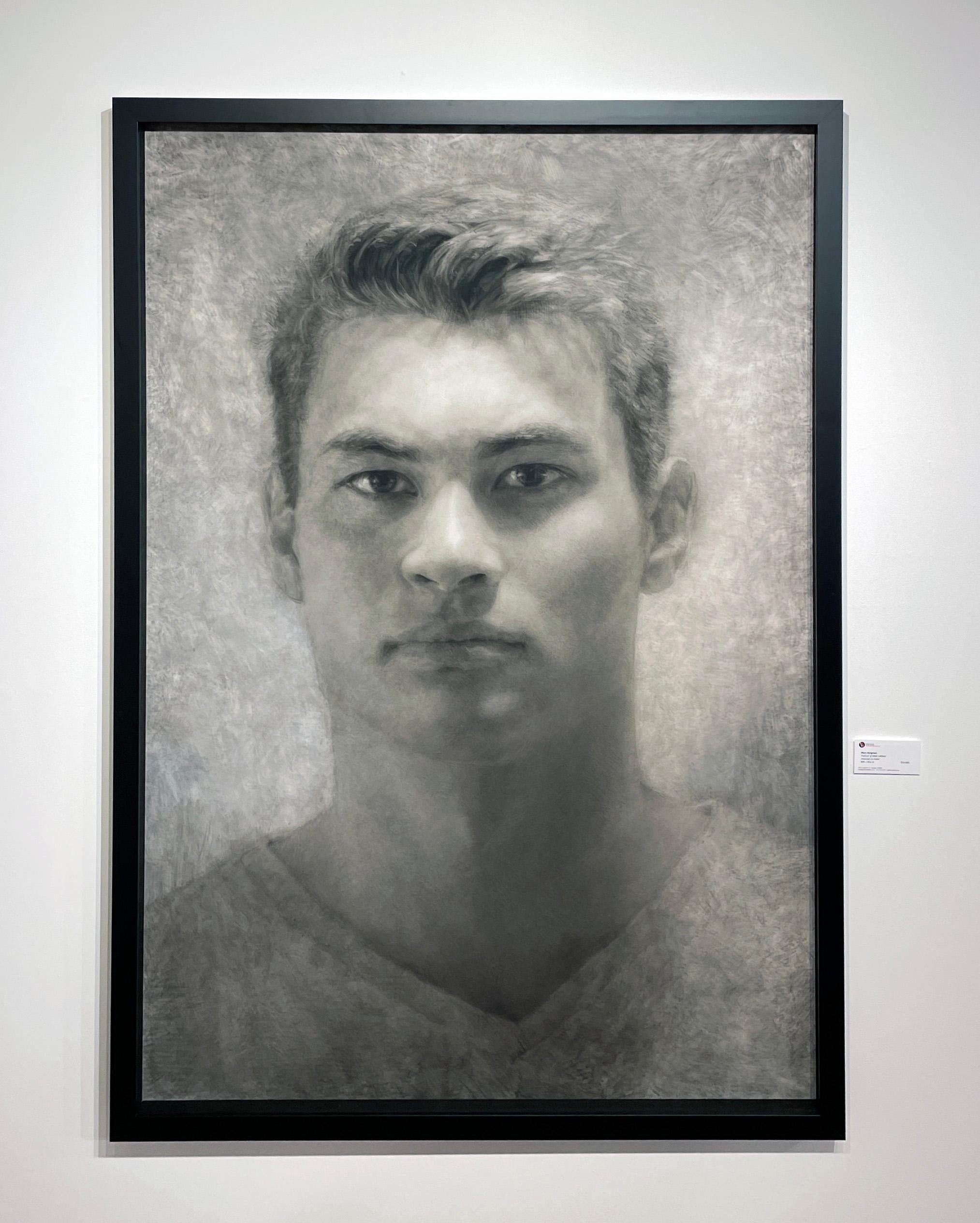 Portrait of Matt Latham - Large Scale Portrait, Original Charcoal on Mylar - Gray Figurative Painting by Mary Borgman