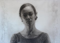 Portrait of Feleg Abraha, Large Scale Charcoal Drawing on Mylar, Framed