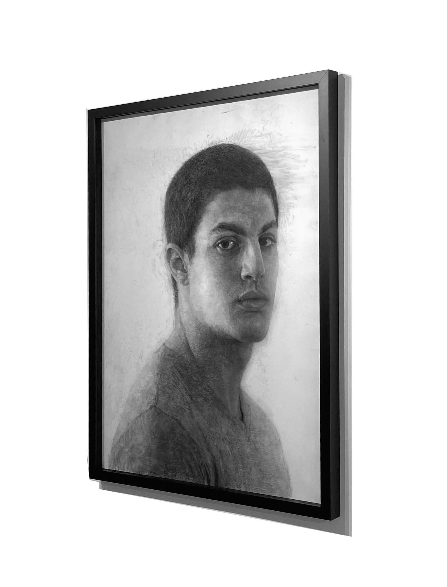 Portrait de Justin Shanitkvich - Fusain à grande échelle sur Mylar Original, encadré en vente 3