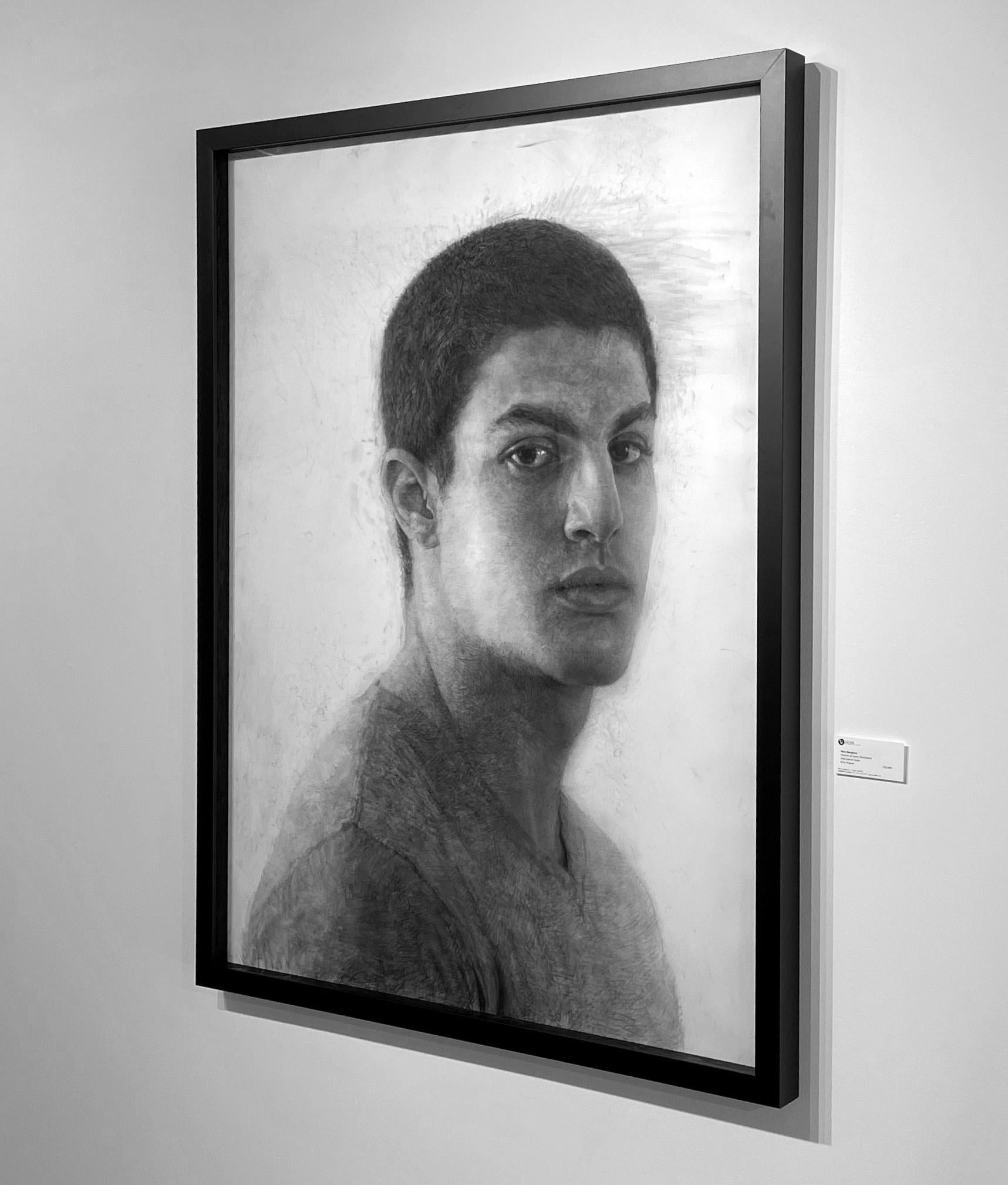 Portrait of Justin Shanitkvich - Large Scale Charcoal on Mylar Original, Framed - Contemporary Art by Mary Borgman