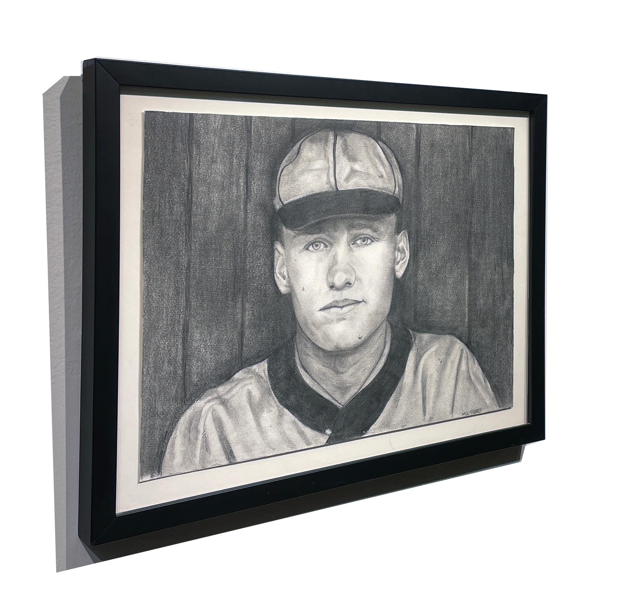 Walter Johnson - Joueur de baseball célèbre des sénateurs de Washington, graphite sur papier - Contemporain Painting par Margie Lawrence