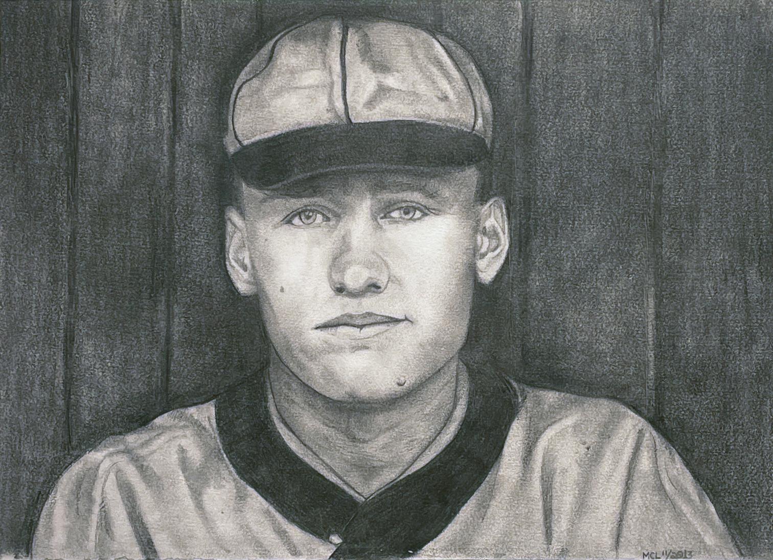 Figurative Painting Margie Lawrence - Walter Johnson - Joueur de baseball célèbre des sénateurs de Washington, graphite sur papier