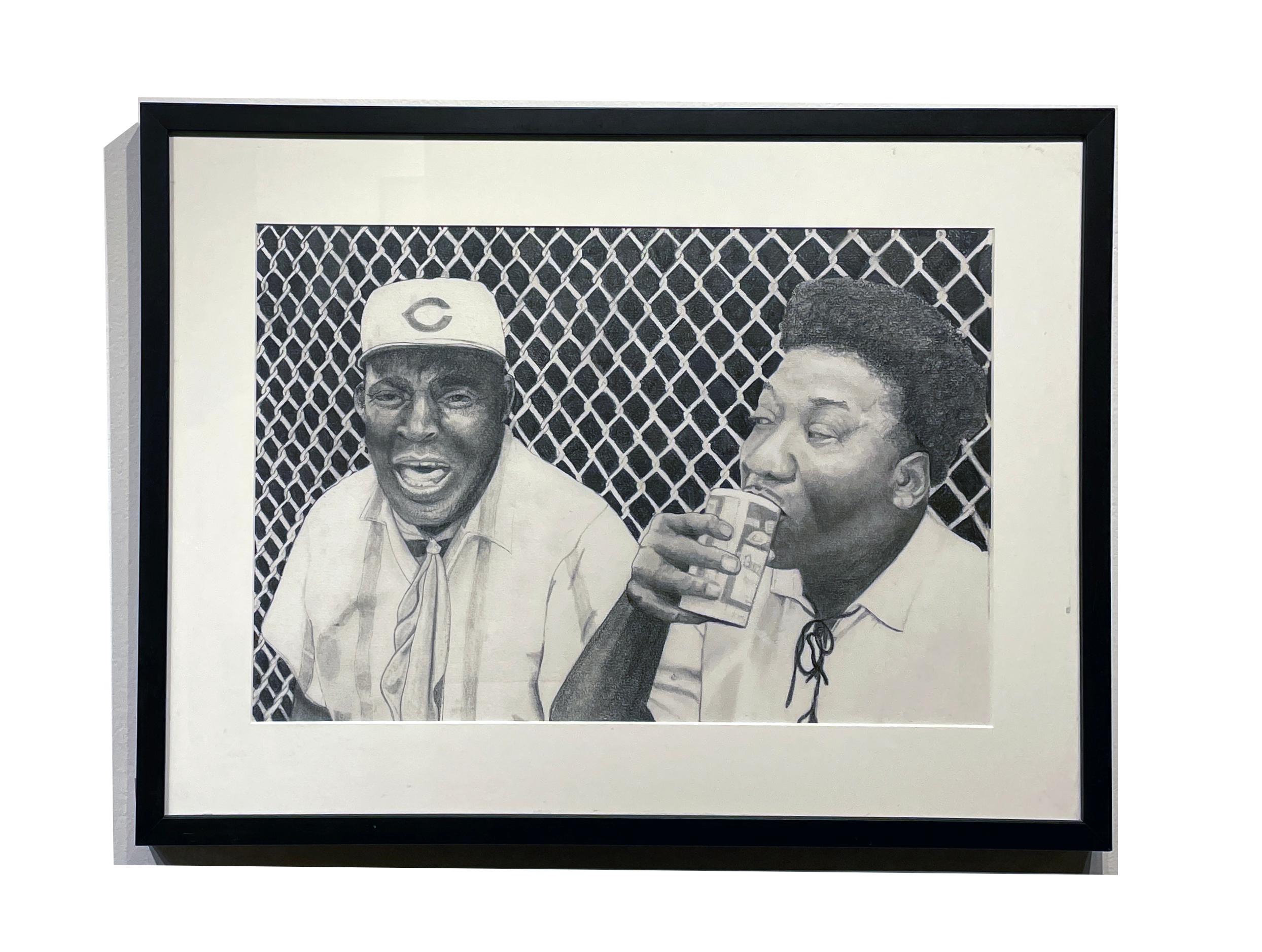 Howlin' Wolf and Muddy Waters - Chicago Blues Greats, Graphite on Paper, Framed - Painting by Margie Lawrence