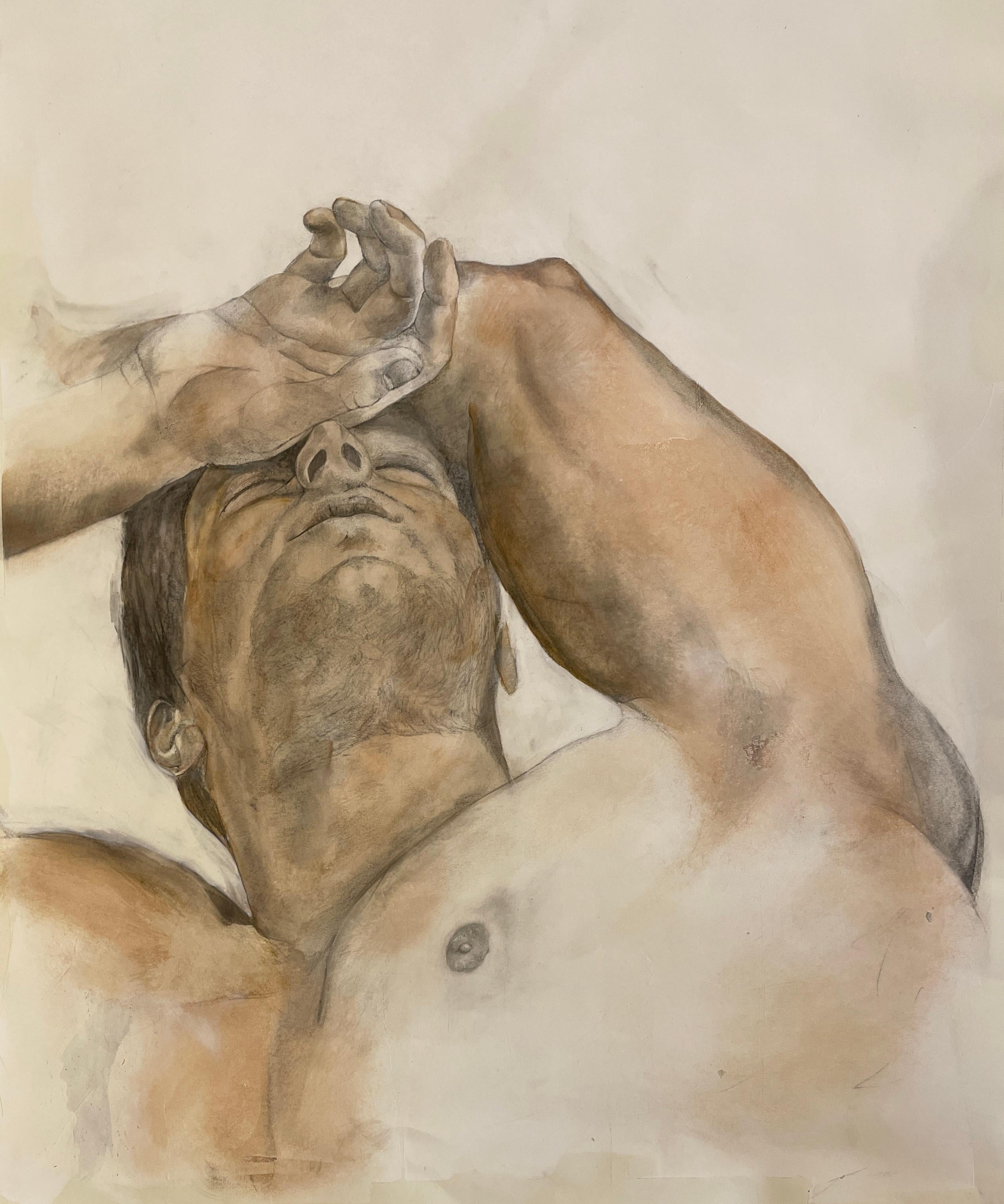 The Long History of Self - Male Nude Reclining, Oil & Graphite on Paper - Art by Rick Sindt