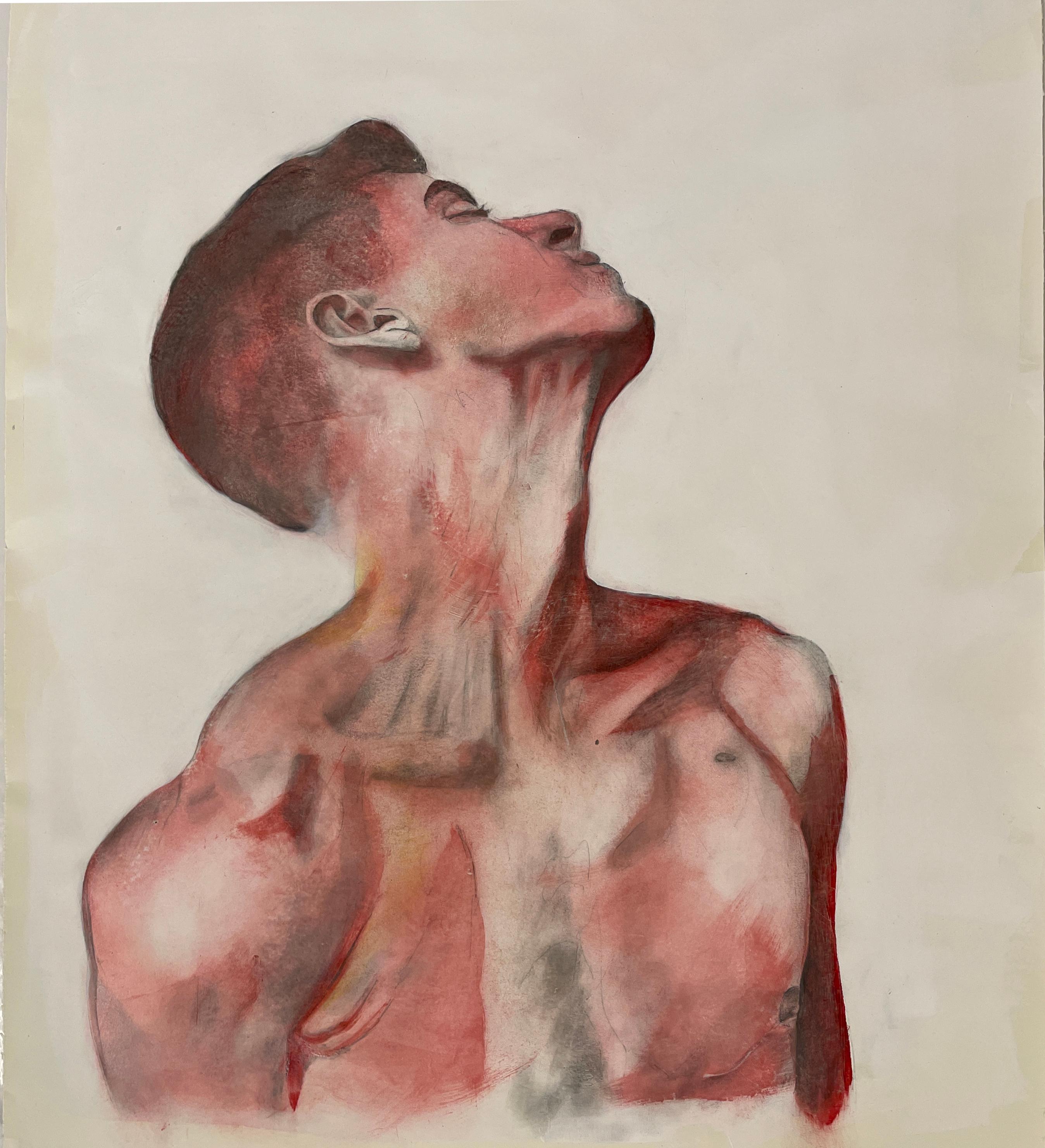 Rick Sindt Figurative Art -  Fear of a Constantly Harrowed Heart - Male Nude Torso, Oil & Graphite on Paper