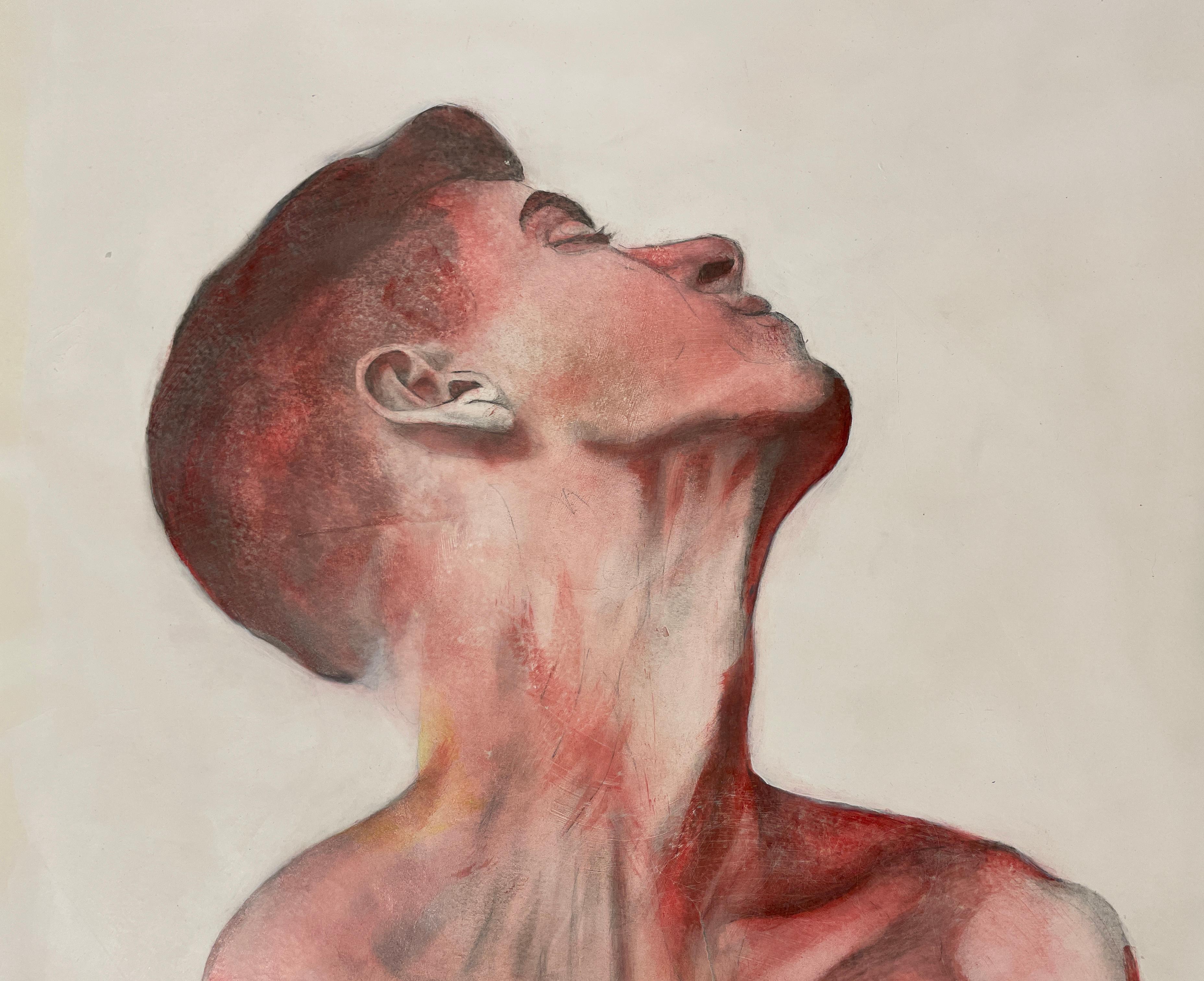  Fear of a Constantly Harrowed Heart - männlicher nackter Torso, Öl und Graphit auf Papier – Art von Rick Sindt