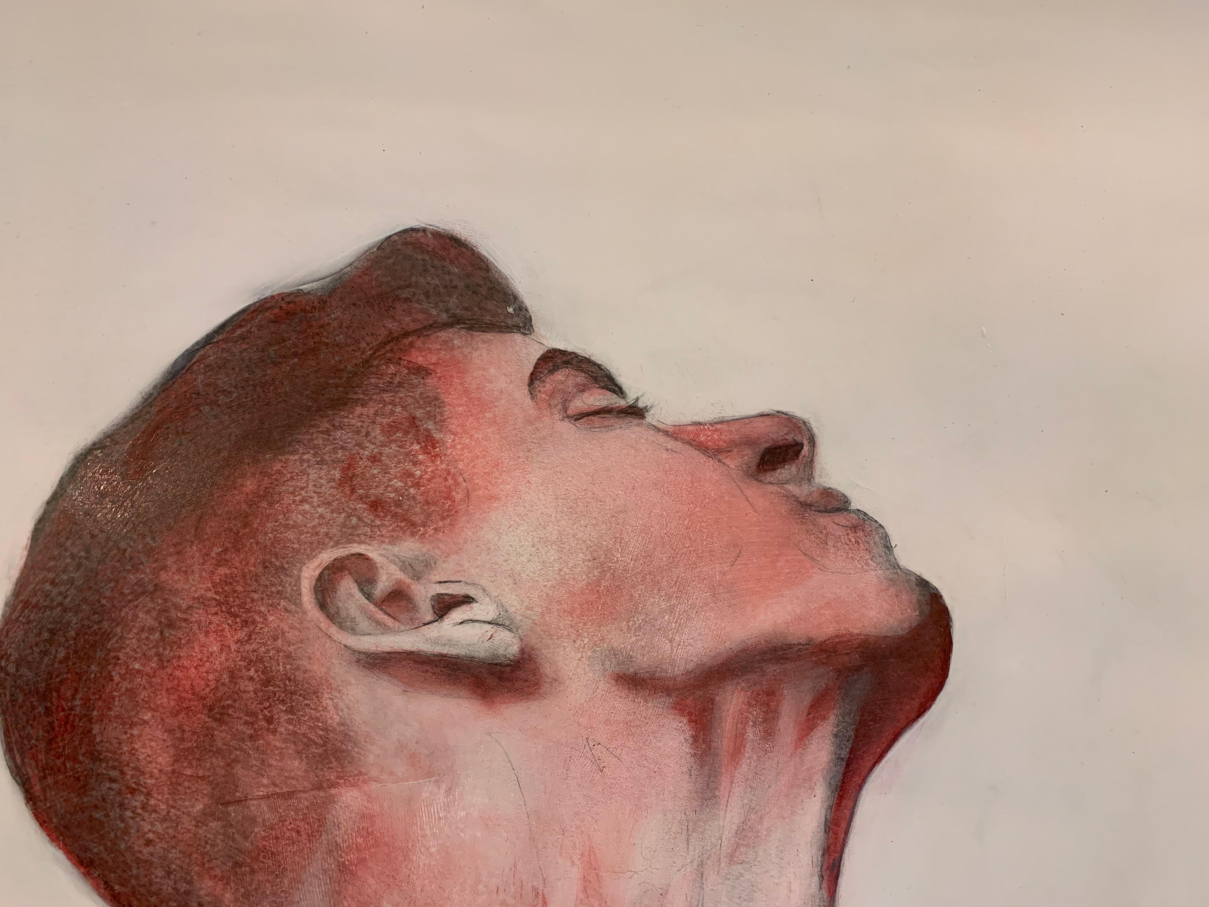 Fear of a Constantly Harrowed Heart - männlicher nackter Torso, Öl und Graphit auf Papier (Beige), Figurative Art, von Rick Sindt