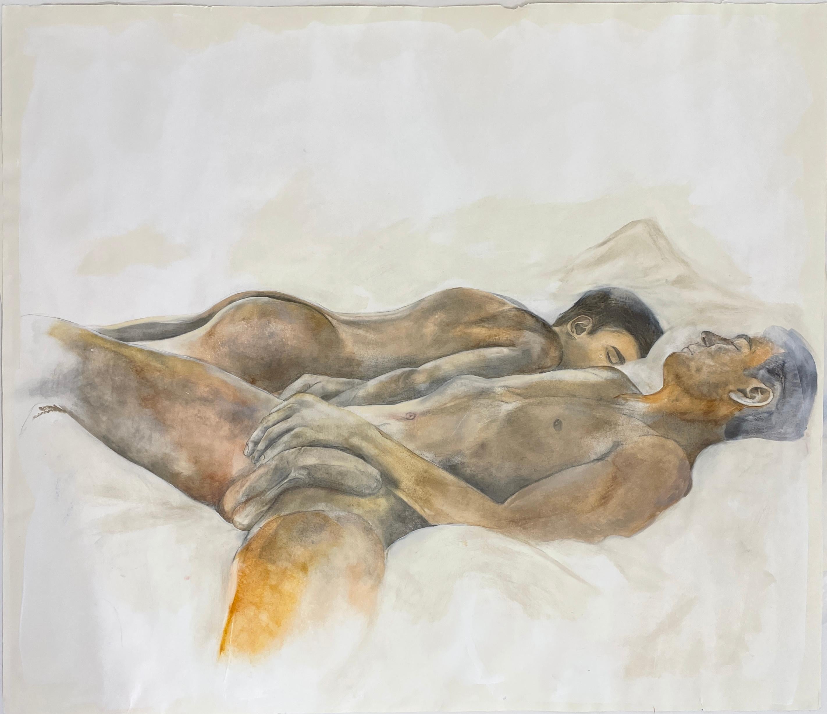 Rick Sindt's knowledge of the male physique is evident in this drawing of two nude males.   This couple, captured in a private moment, is rendered in warm shades to add to the intimacy of this piece.  This artwork is unframed.  Please contact the