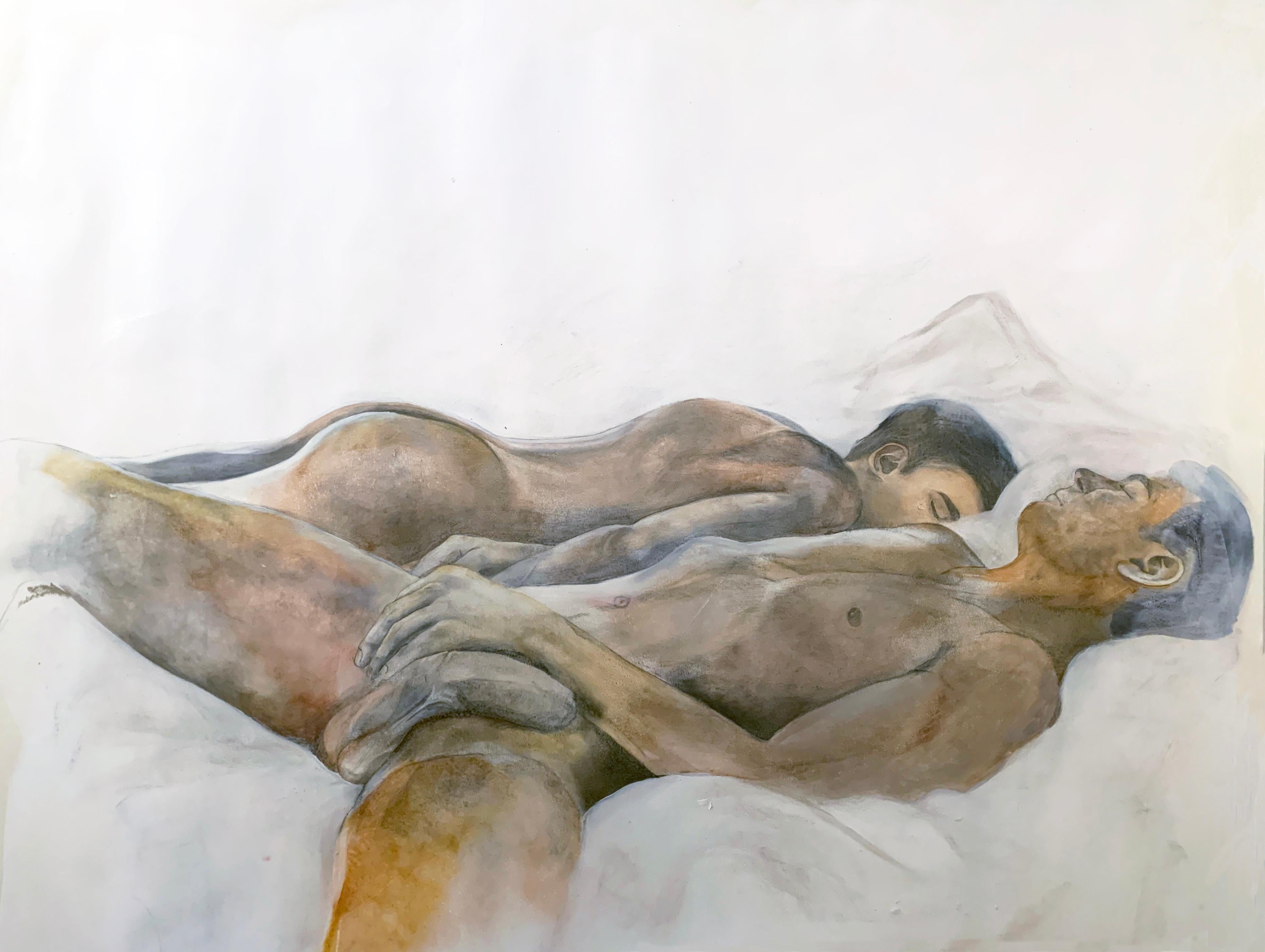 The Trip You Keep Making - Intimate Portrait of Two Reclining Males Nudes - Art by Rick Sindt