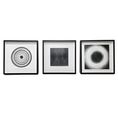 Set of Three Geometric Circular Abstractions , Graphite on Paper, Framed