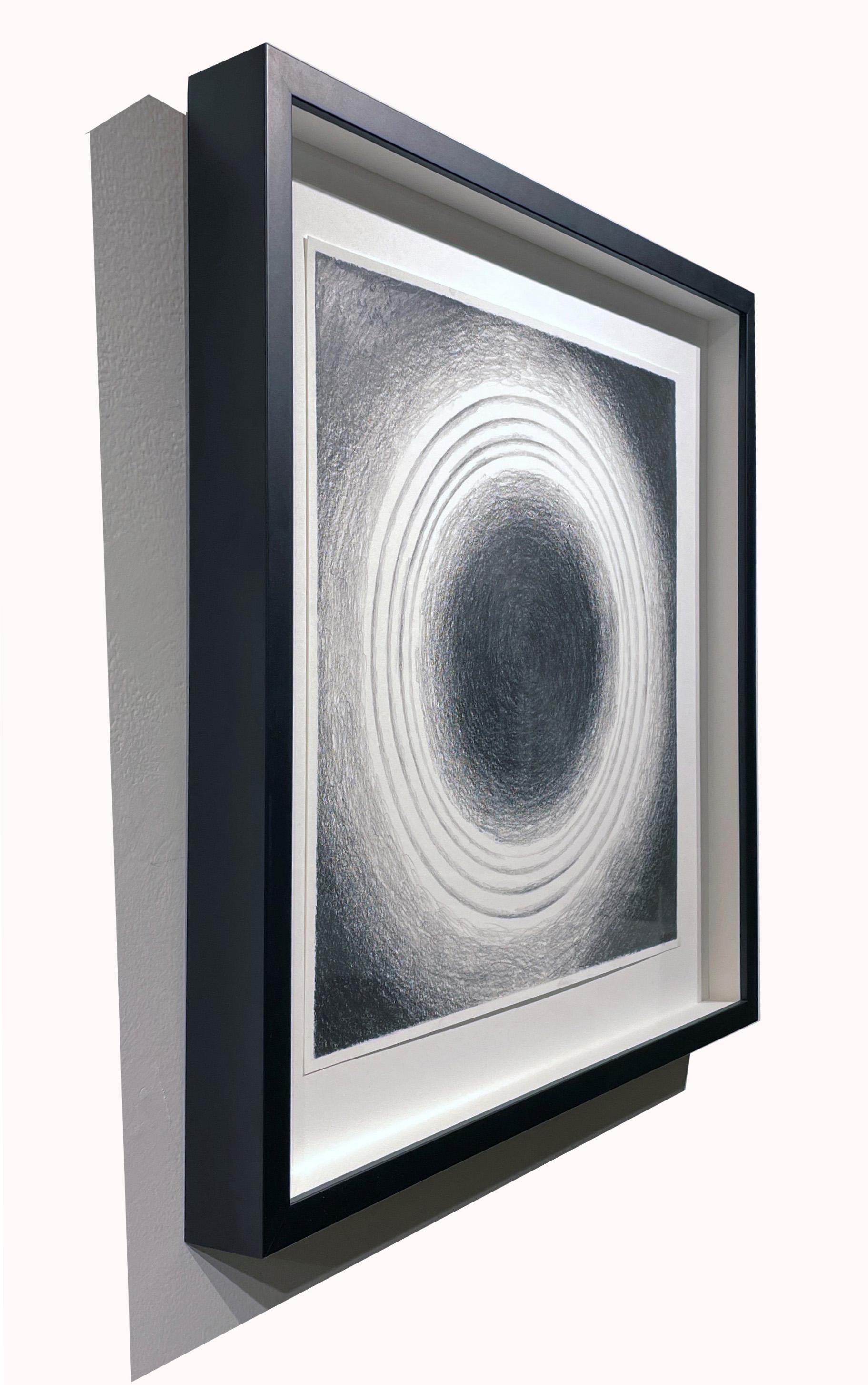 Set of Three Geometric Circular Abstractions , Graphite on Paper, Framed - Gray Abstract Drawing by Joe Royer
