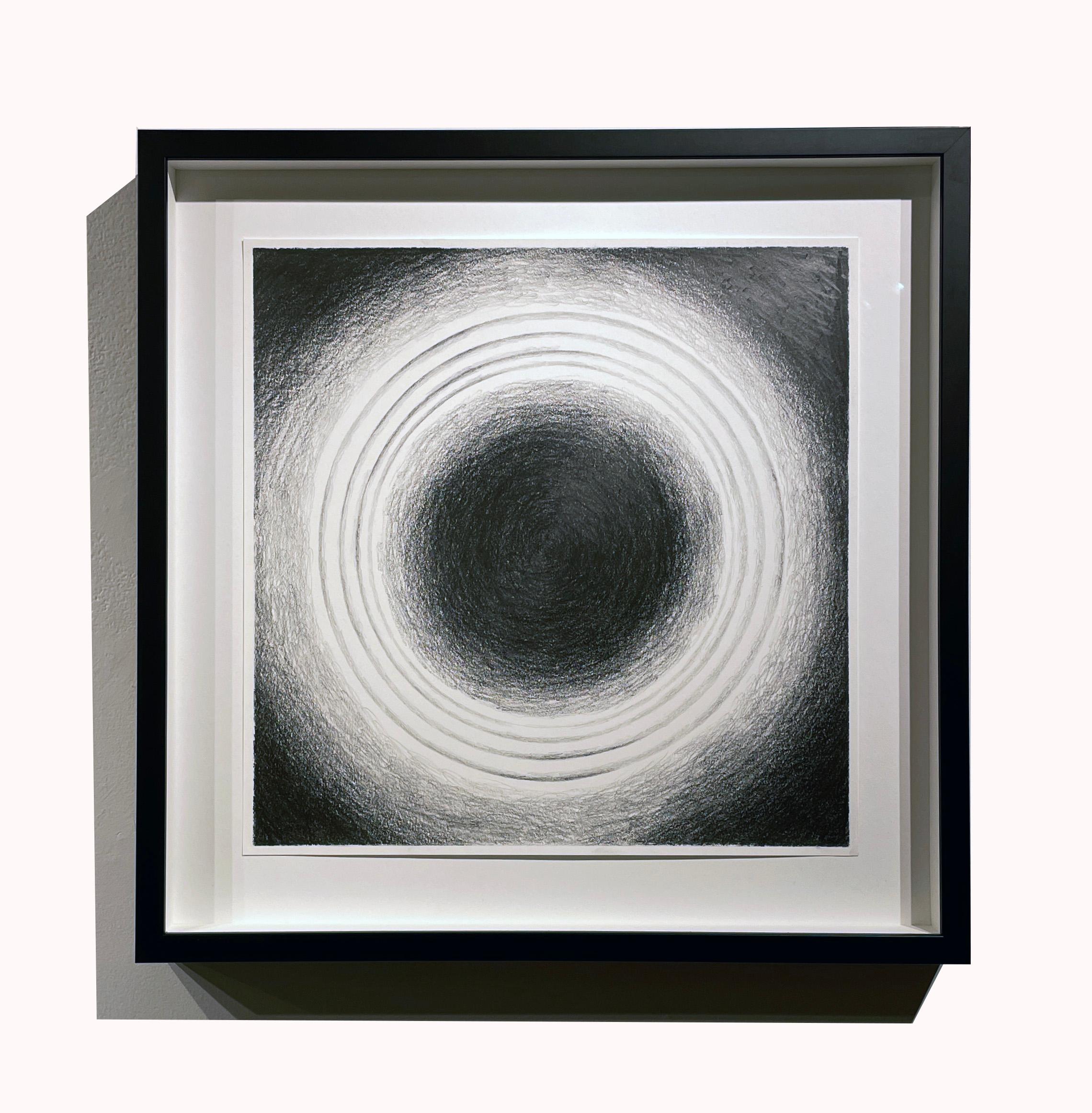 Ensemble de trois abstractions circulaires géométriques , graphite sur papier, encadré 1