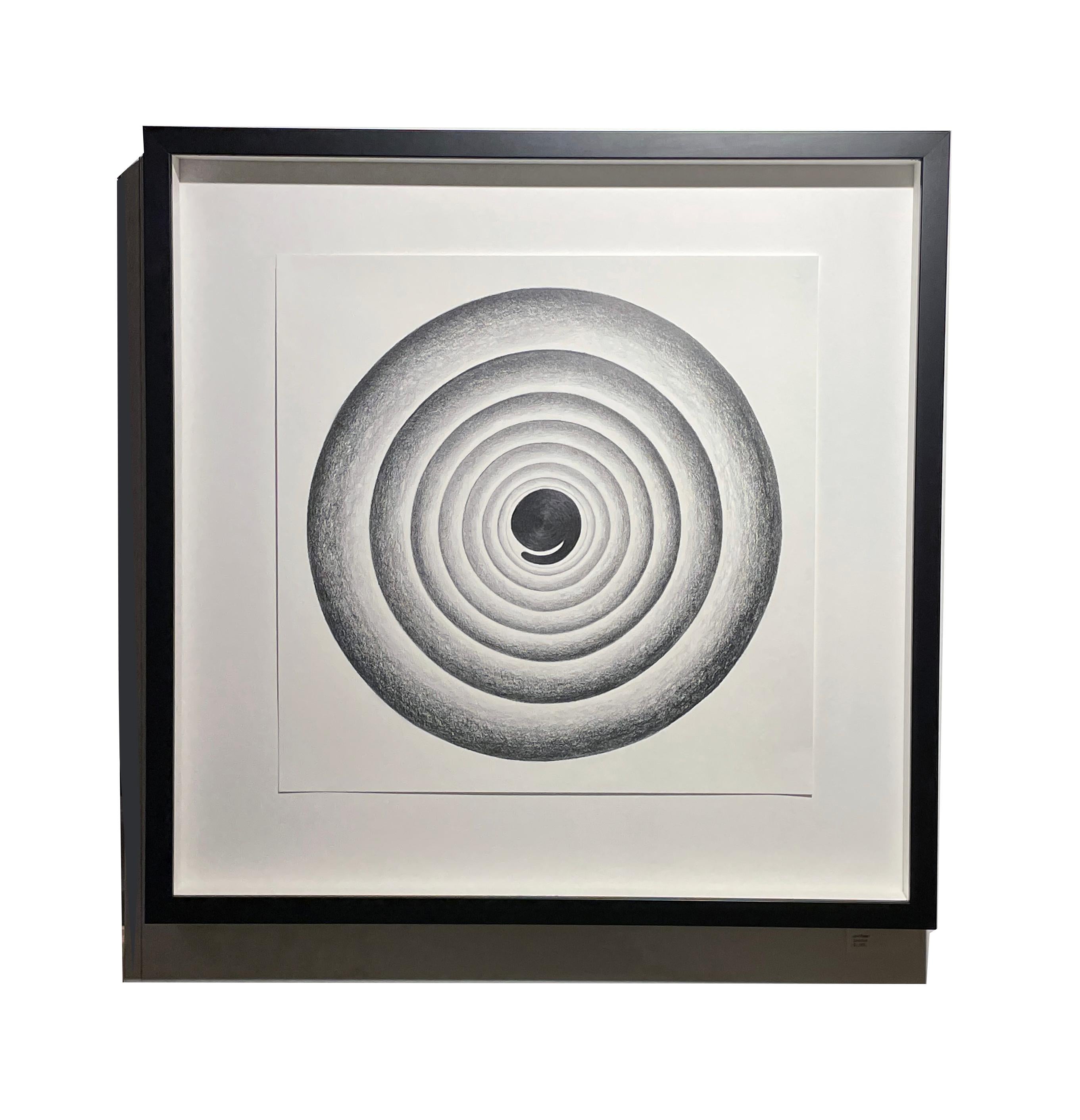 Set of Three Geometric Circular Abstractions , Graphite on Paper, Framed 2