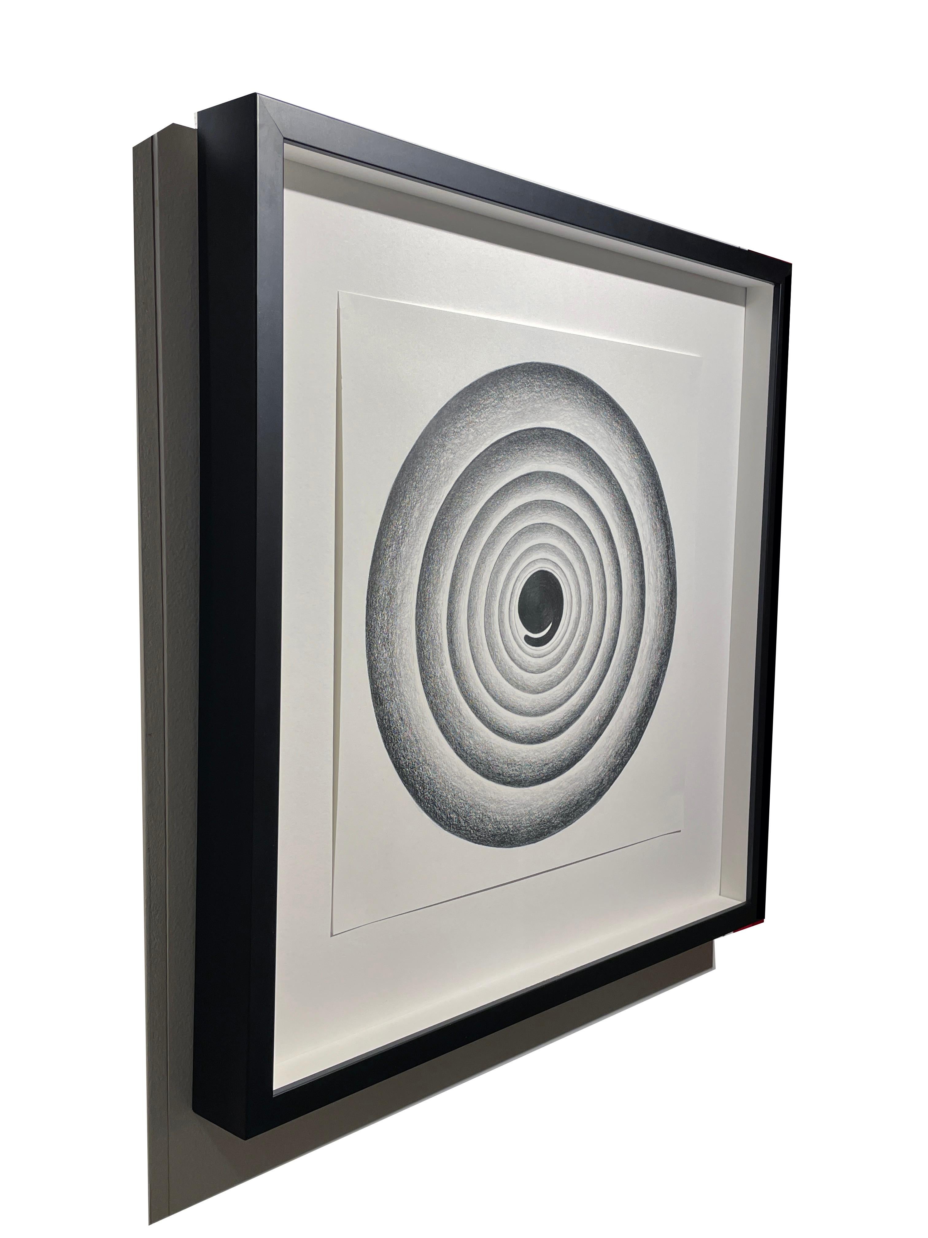 Set of Three Geometric Circular Abstractions , Graphite on Paper, Framed 7
