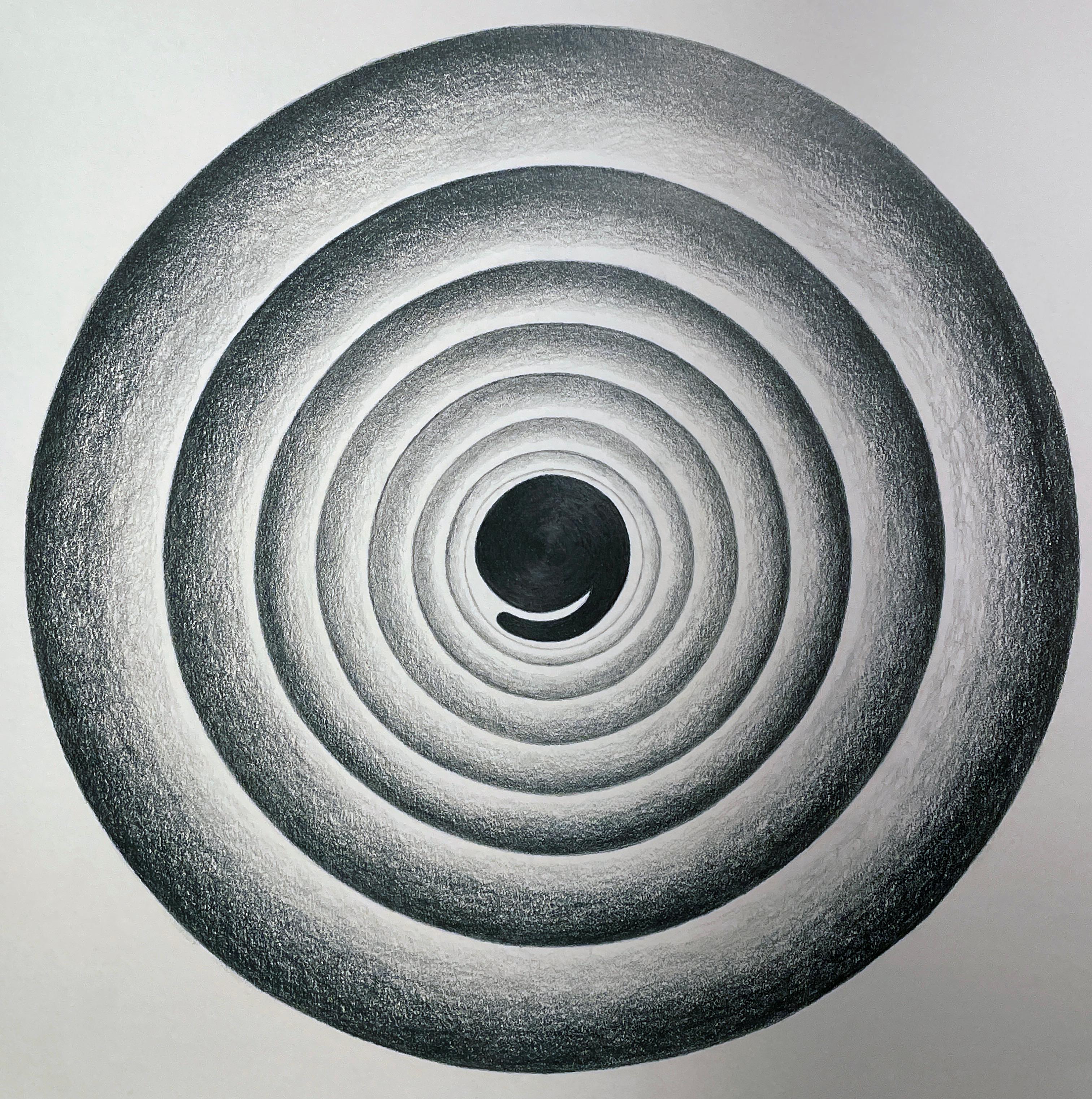 Ensemble de trois abstractions circulaires géométriques , graphite sur papier, encadré 6