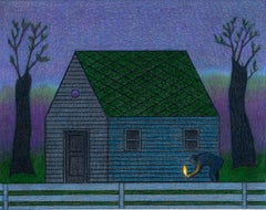 The Arsonist - Color Pencil Drawing, Surreal Nighttime Scene, Framed