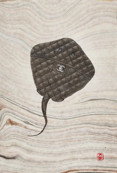 Chanel Quilted Black Caviar Ray - Sumi Ink on Mulberry Paper, Gyotaku Original