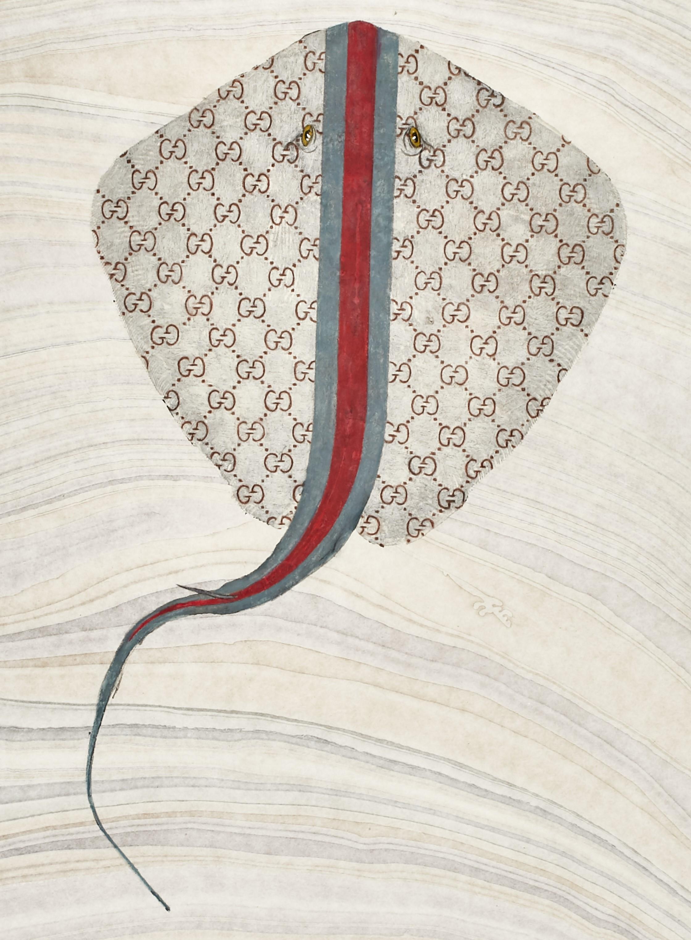 Gucci Ray - Sumi-Tinte auf Maulbeerbaumpapier, Original-Kunstwerk, Gyotaku-Stil – Art von Jeff Conroy