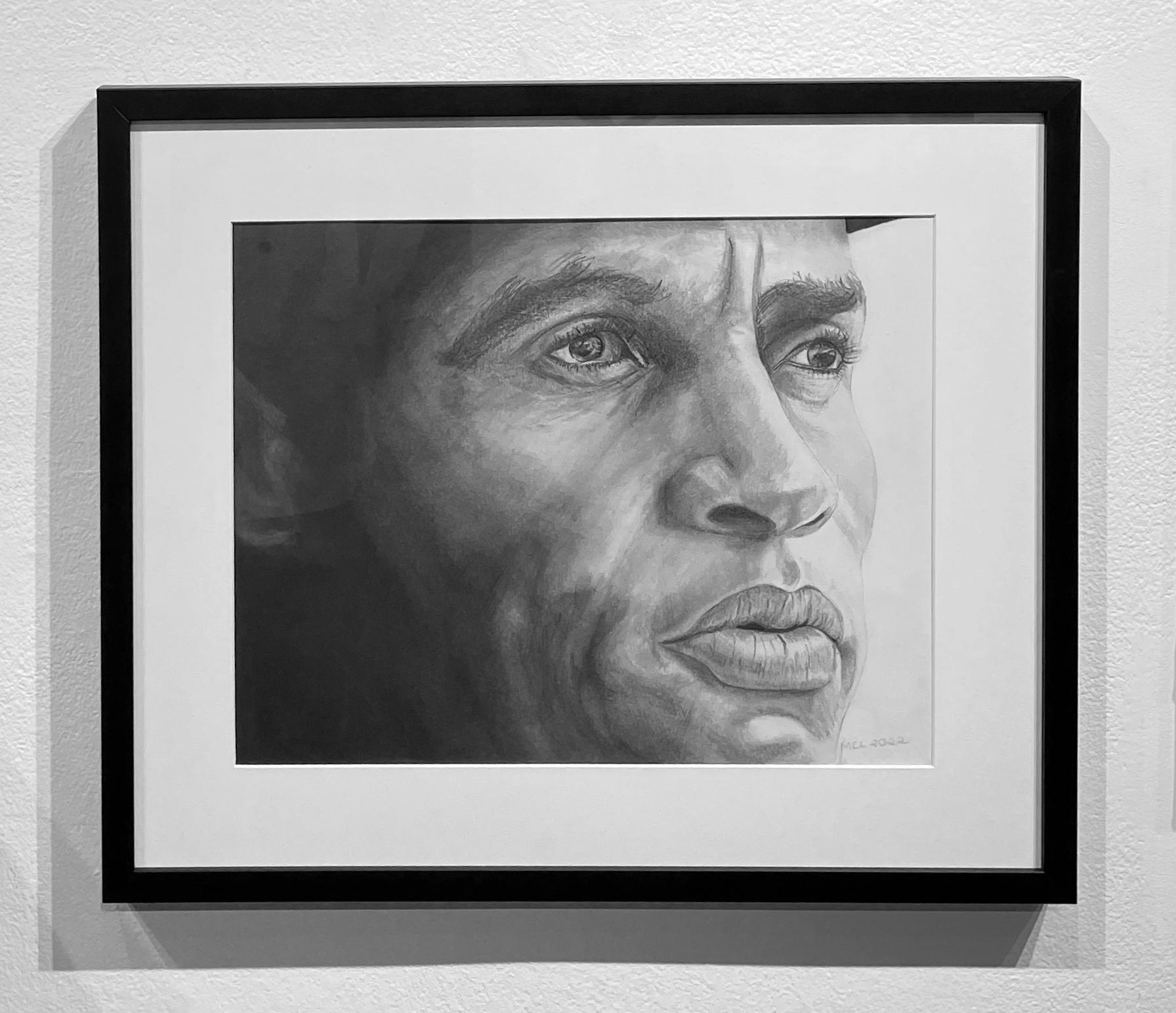 Roberto Clemente - Pittsburgh Pirates Baseball Player, Graphite on Paper, Framed - Painting by Margie Lawrence