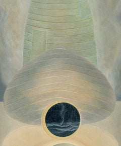 Nido, botanica surreale altamente dettagliata, acquerello e guazzo su carta, incorniciato