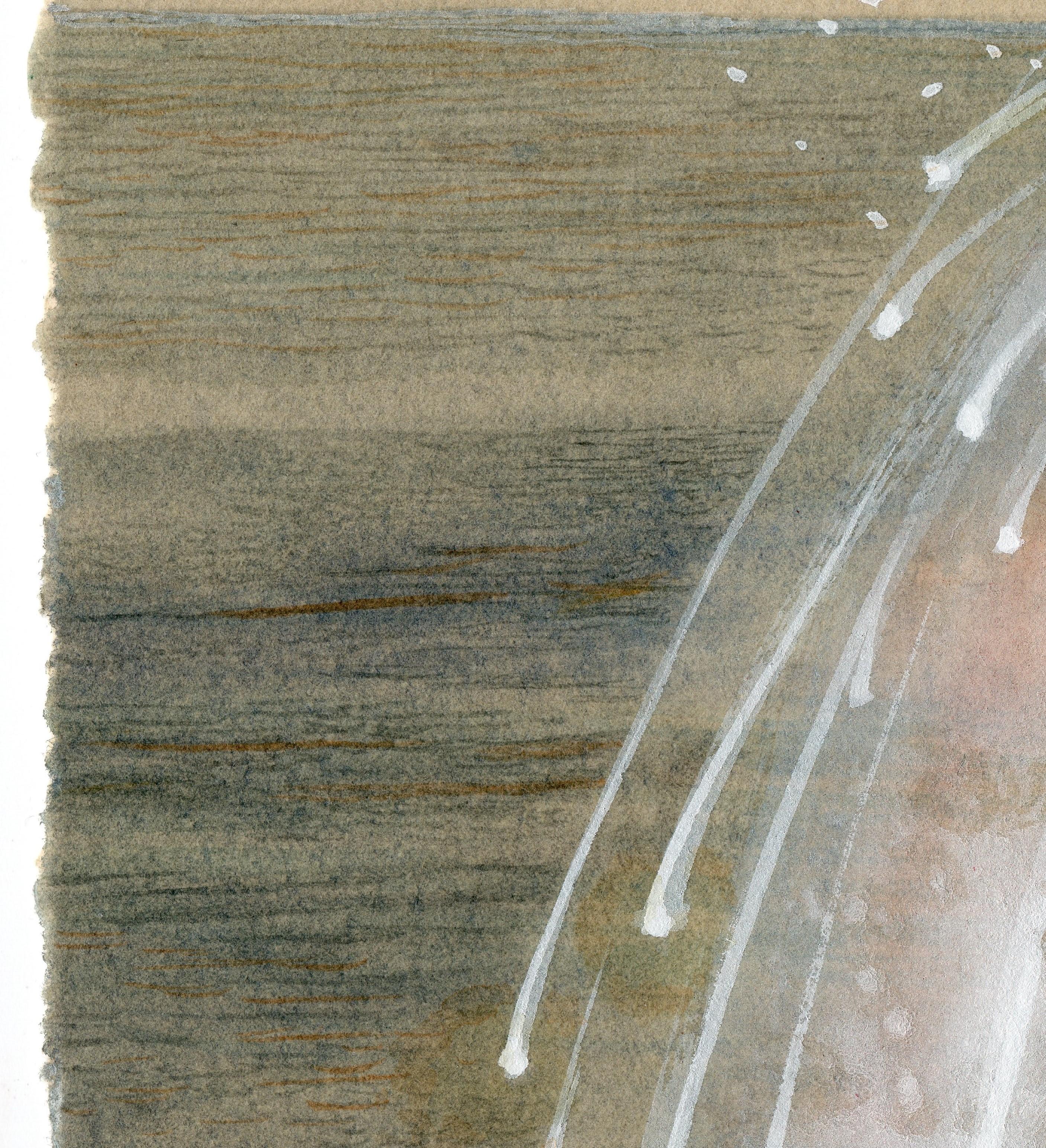 Heller Ozean, sehr detaillierte surreale Landschaft, Aquarell und Gouache auf Papier (Braun), Still-Life, von Christina Haglid