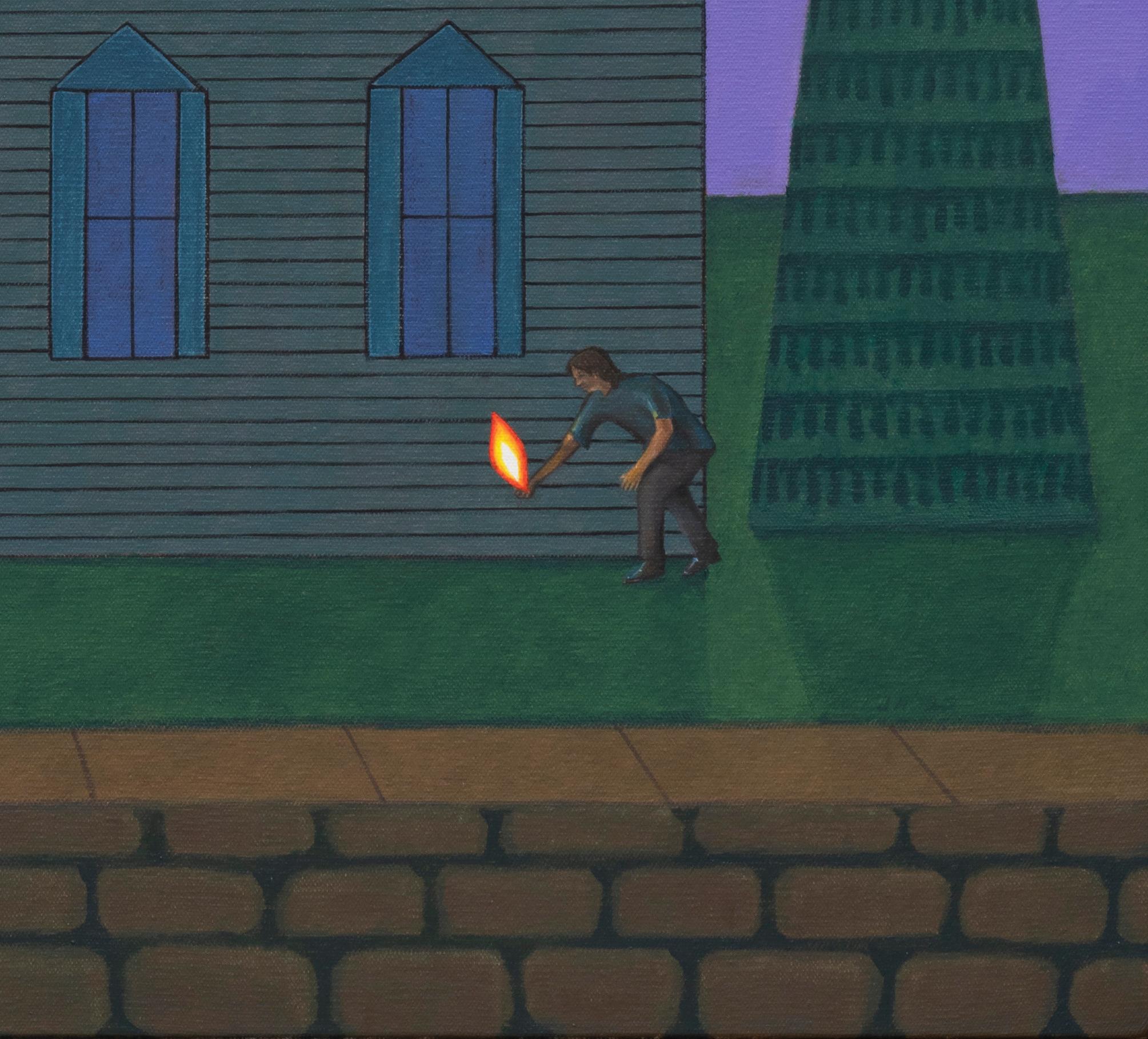 The Arsonist, Surreal Scene, Mansion Shrouded in Darkness, Lone Figure w/ Match 2