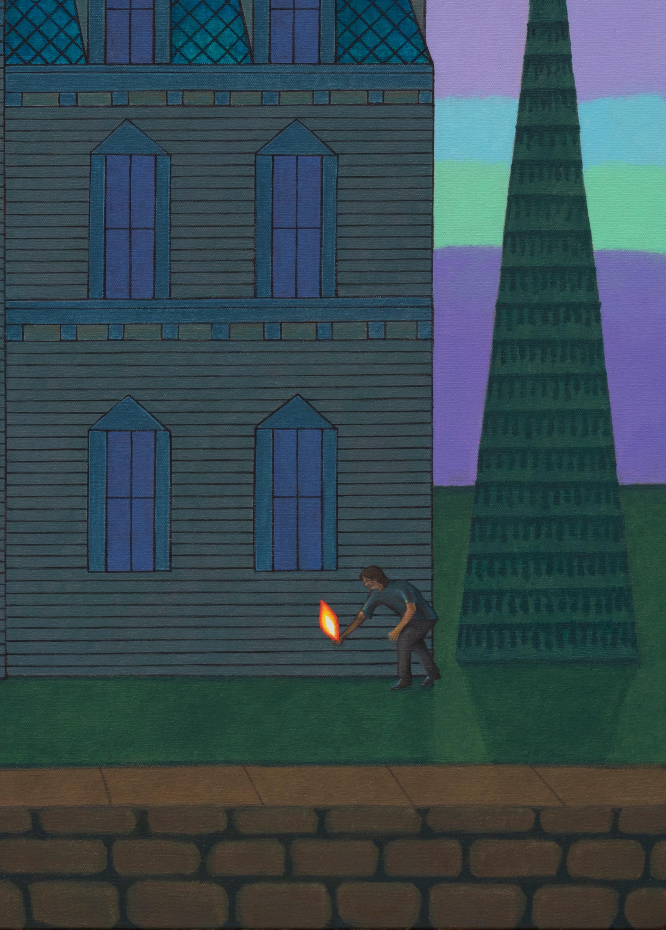 The Arsonist, Surreal Scene, Mansion Shrouded in Darkness, Lone Figure w/ Match 7