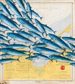Sac à main Mack Pack de Nantucket - Une foule de maquereaux sur une carte nautique vintage
